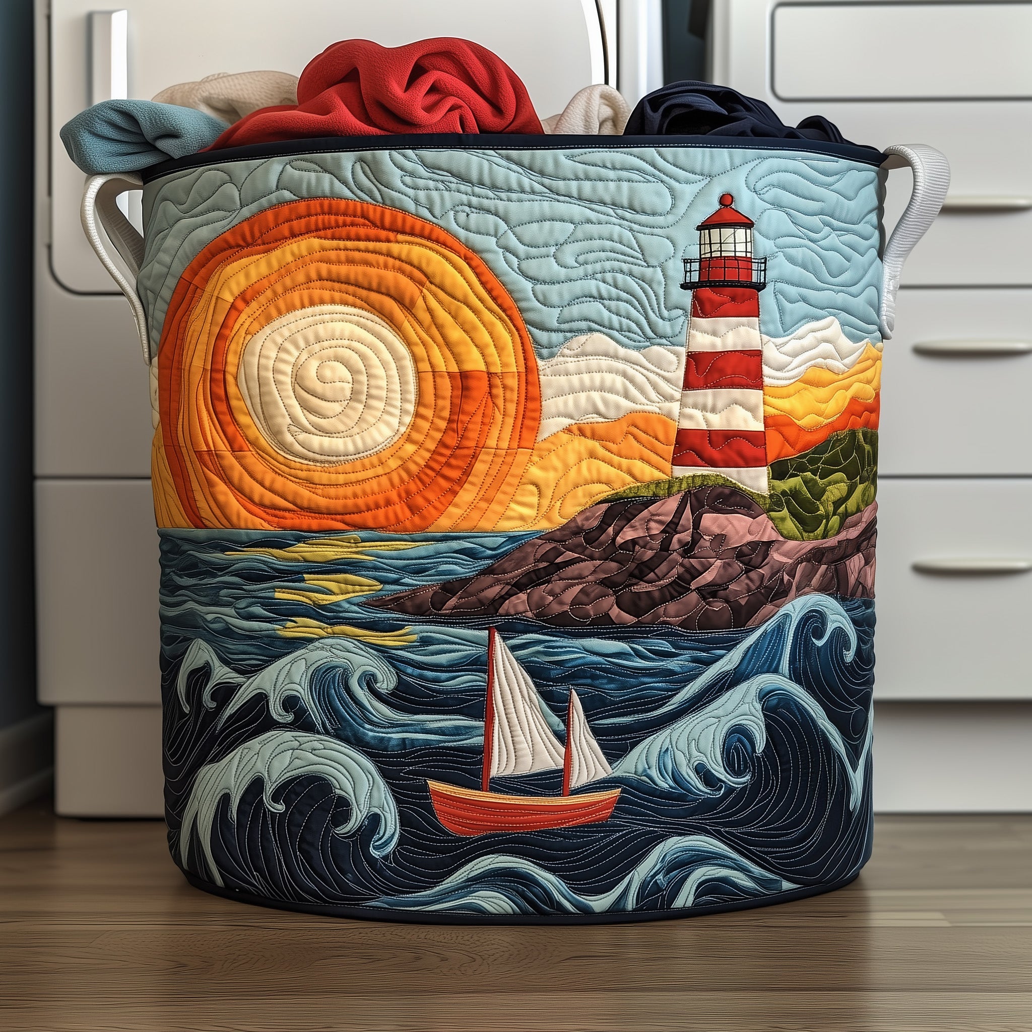 Lighthouse Ocean Quilted Laundry Basket Lighthouse Gift Shop