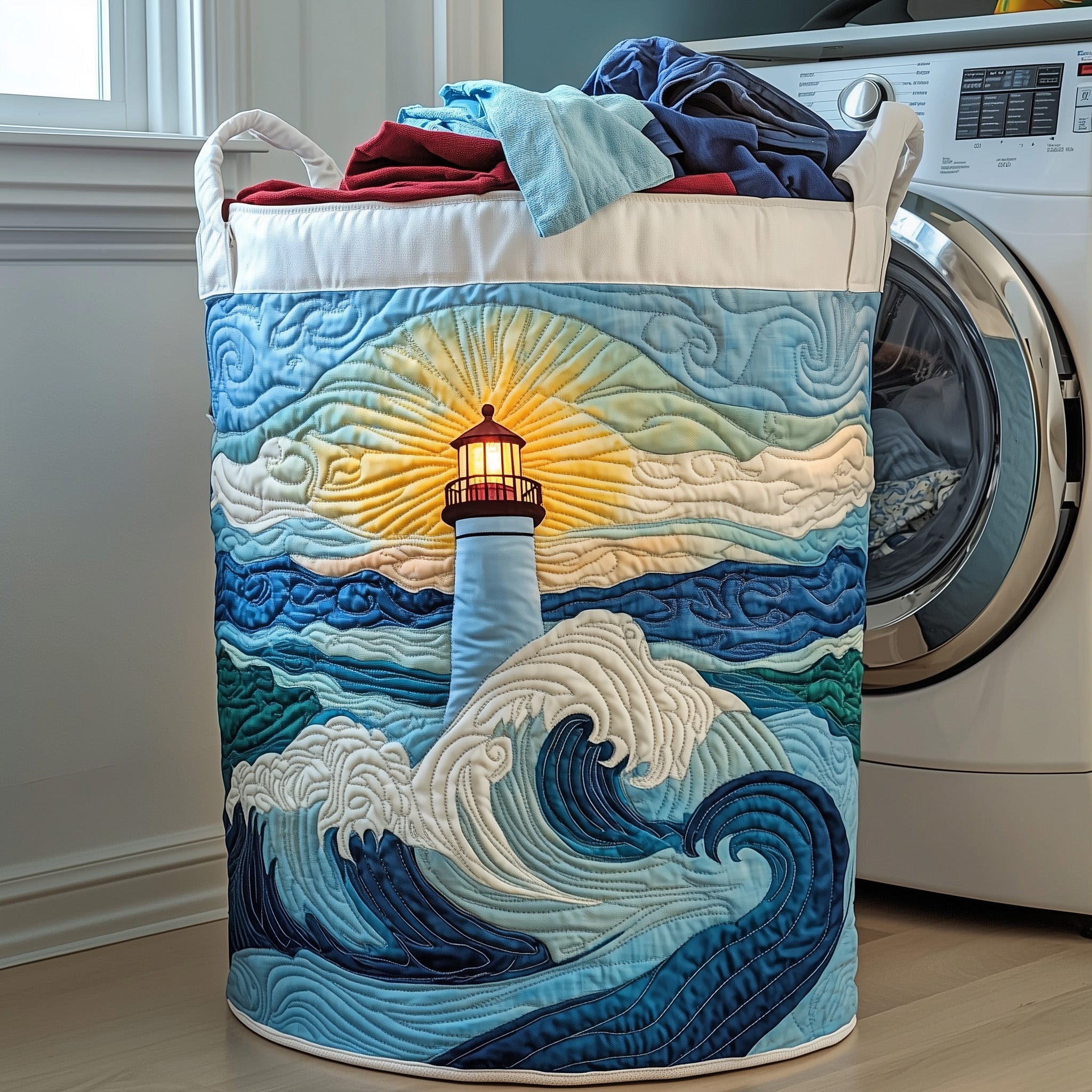 Lighthouse Ocean Quilted Laundry Basket Lighthouse Gifts For Men