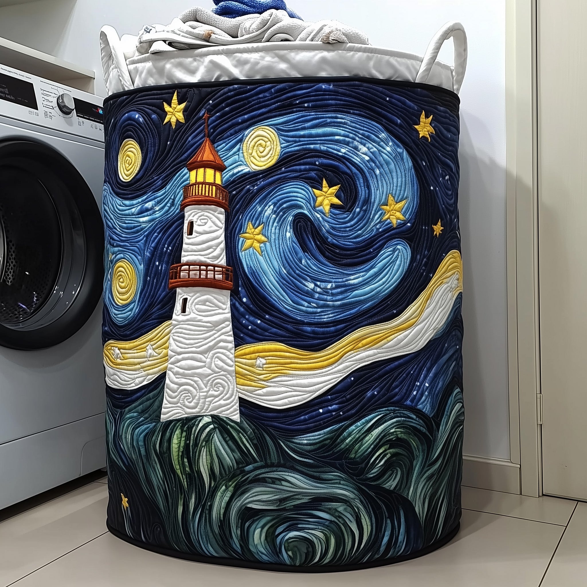Lighthouse Ocean Quilted Laundry Basket Lighthouse Gifts For Women