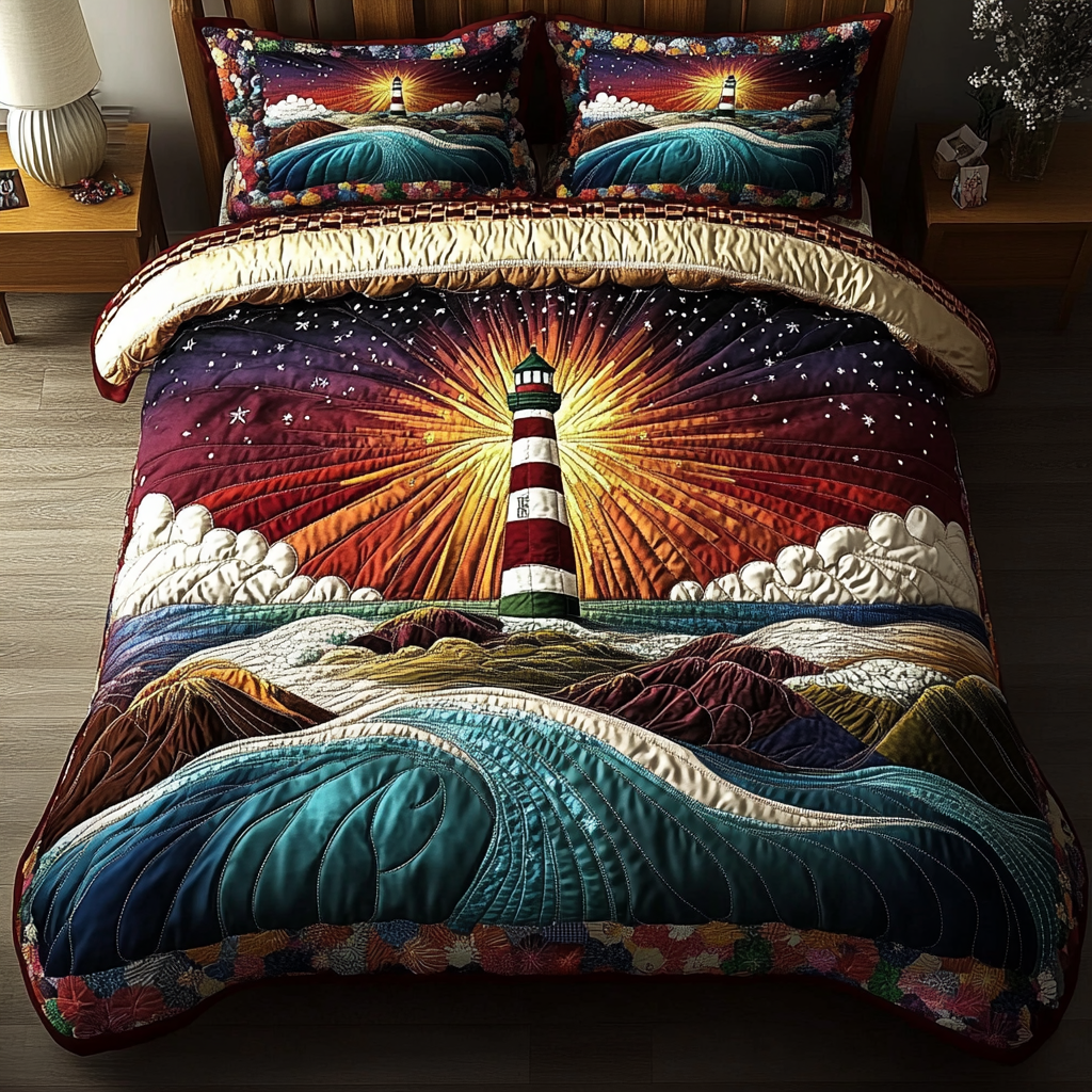 Lighthouse Path Quilted Bedding Set Unique Bed Sheet Set Ocean Lighthouse Gift Ideas