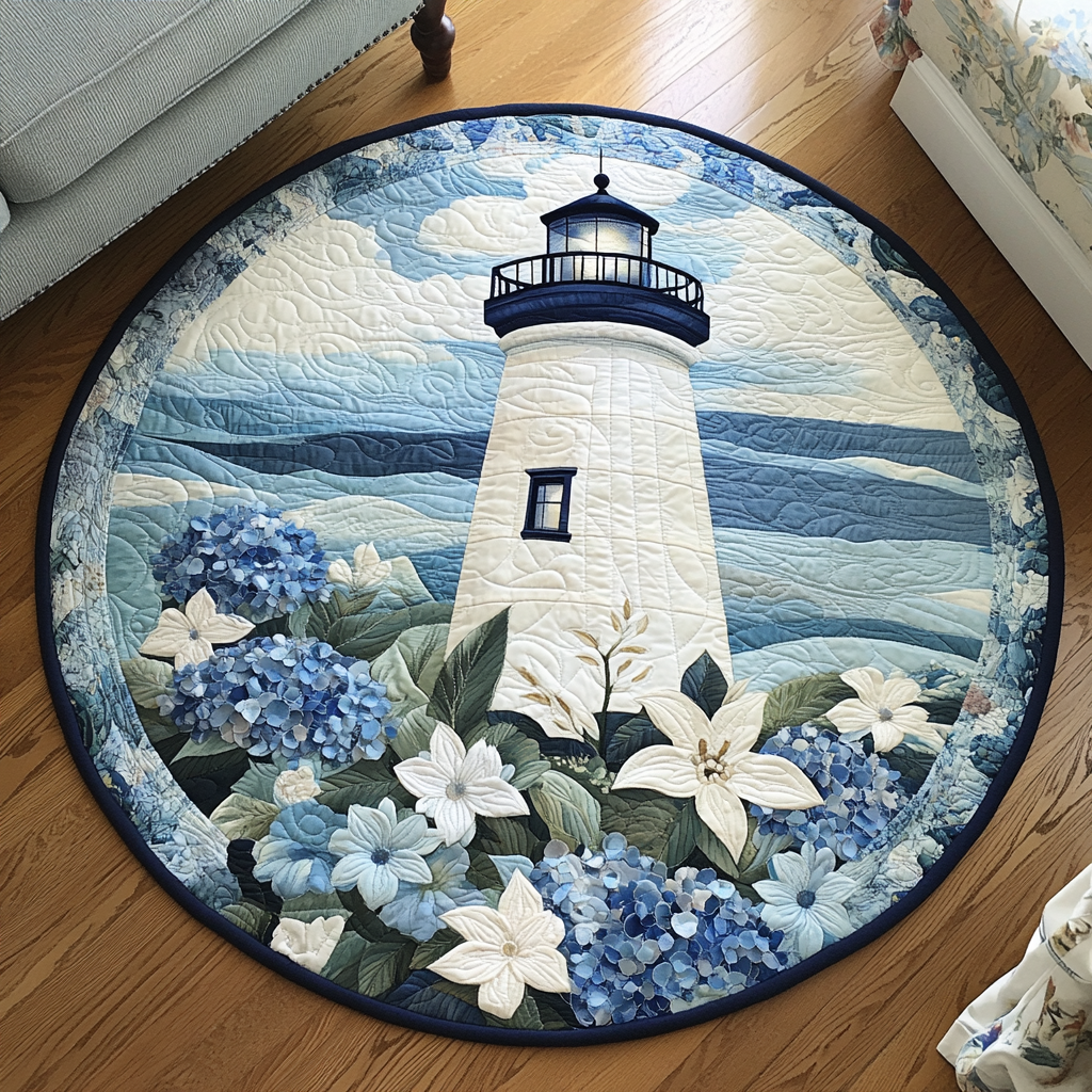 Lighthouse Path Quilted Round Mat Entryway Decor Unique Gifts For Beach Lovers