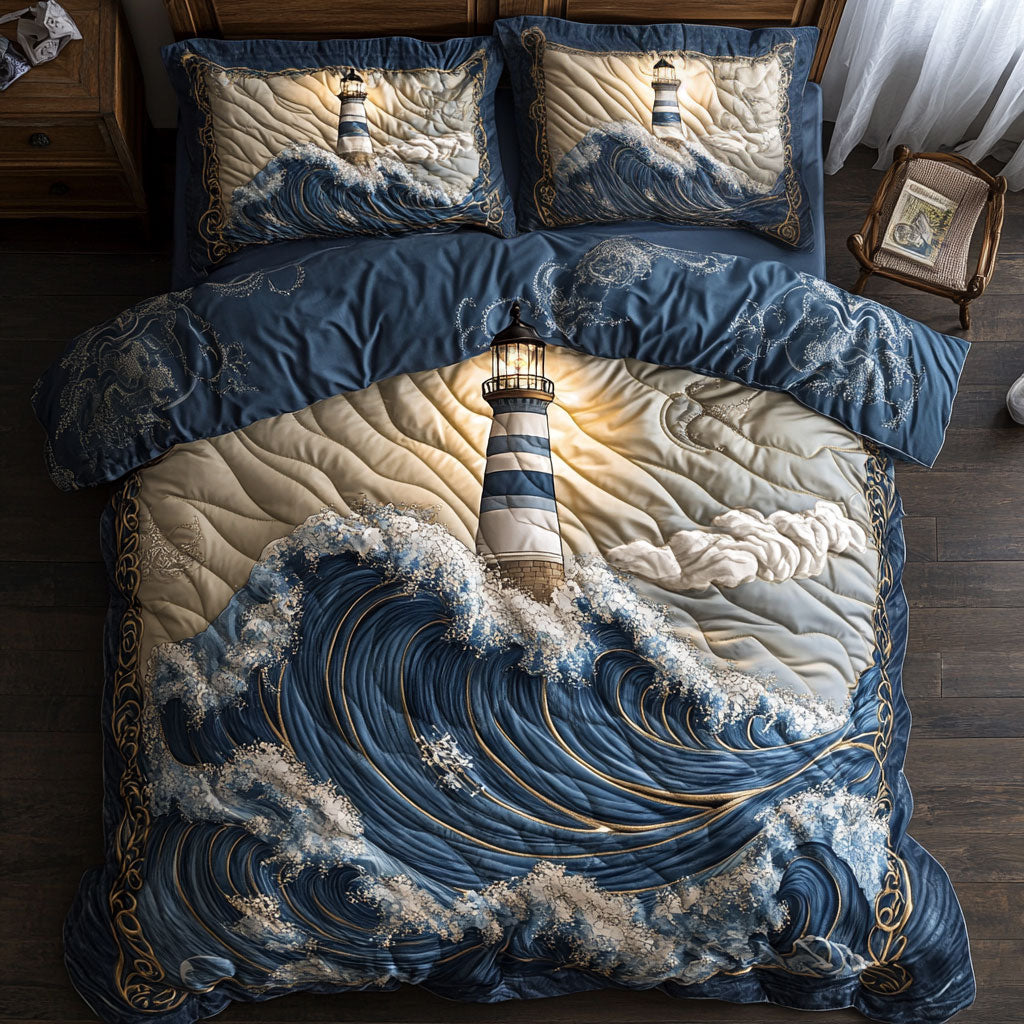 Lighthouse Quilted Bedding Set Duvet Cover Bedspread Gifts For Sea Lovers