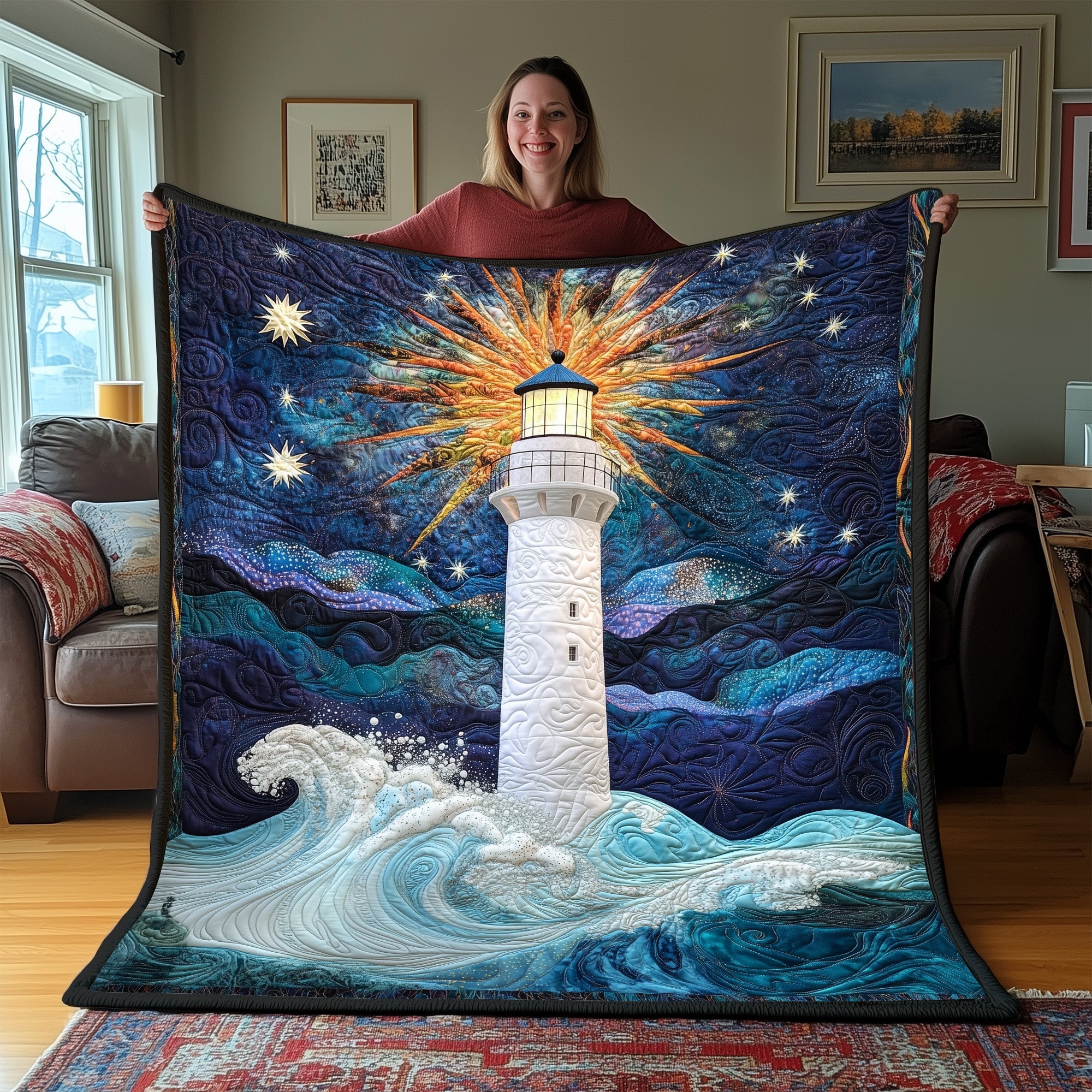 Lighthouse Quilted Blanket Cute Soft BlanketGifts For Lighthouse Lovers Christmas