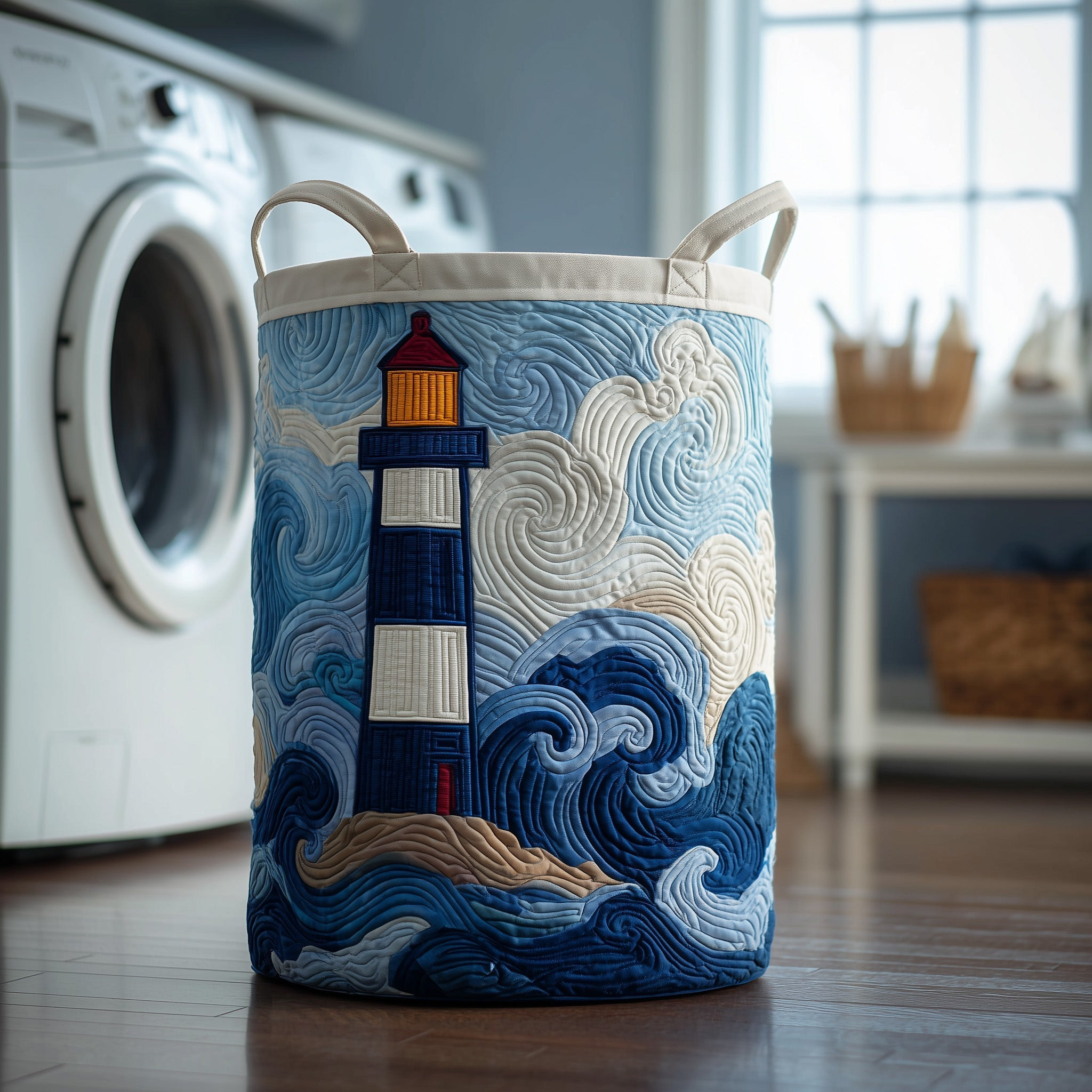 Lighthouse Quilted Laundry Basket Beach Home Decor Unique Gifts For Friends
