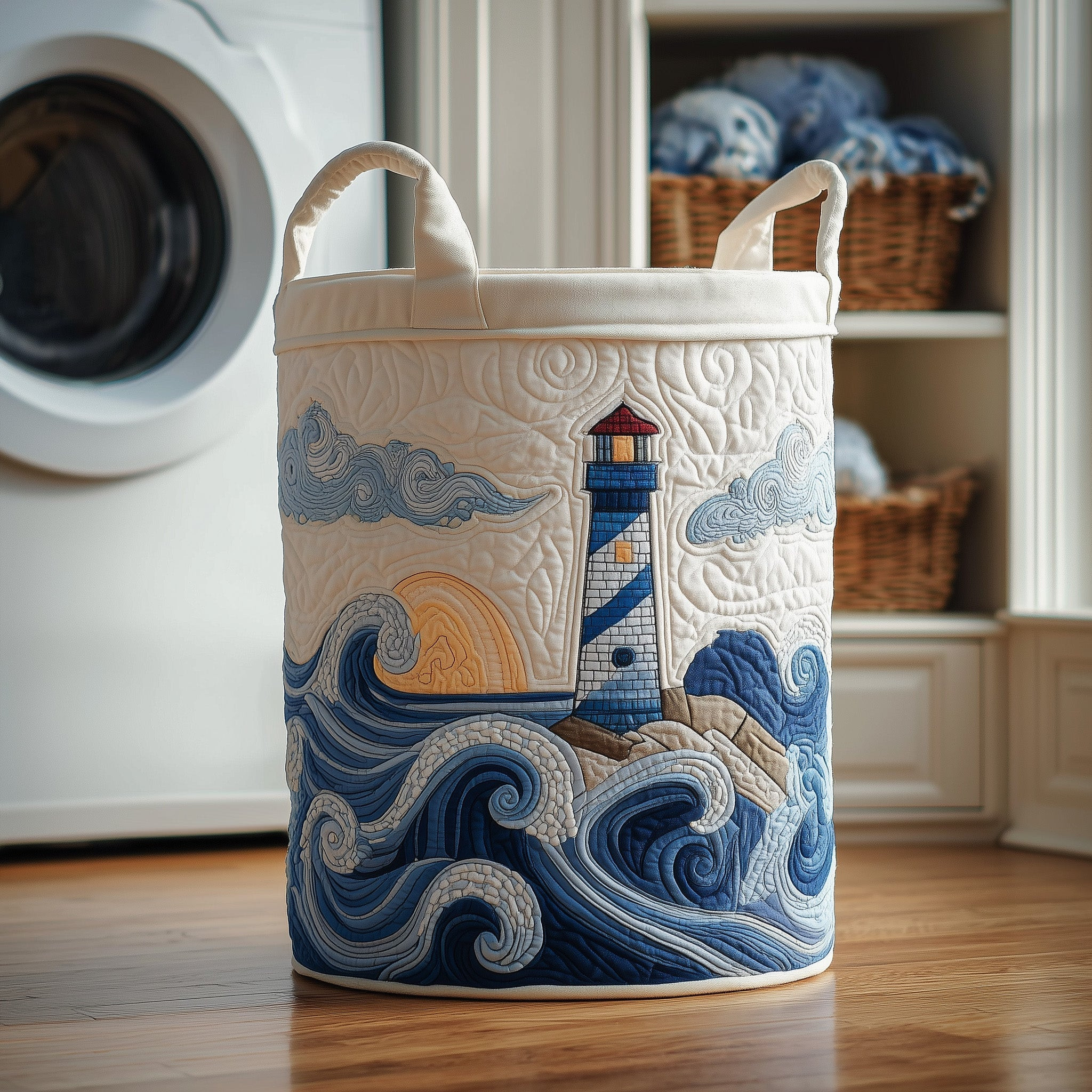 Lighthouse Quilted Laundry Basket Decorative Laundry Basket Ocean Themed Gifts