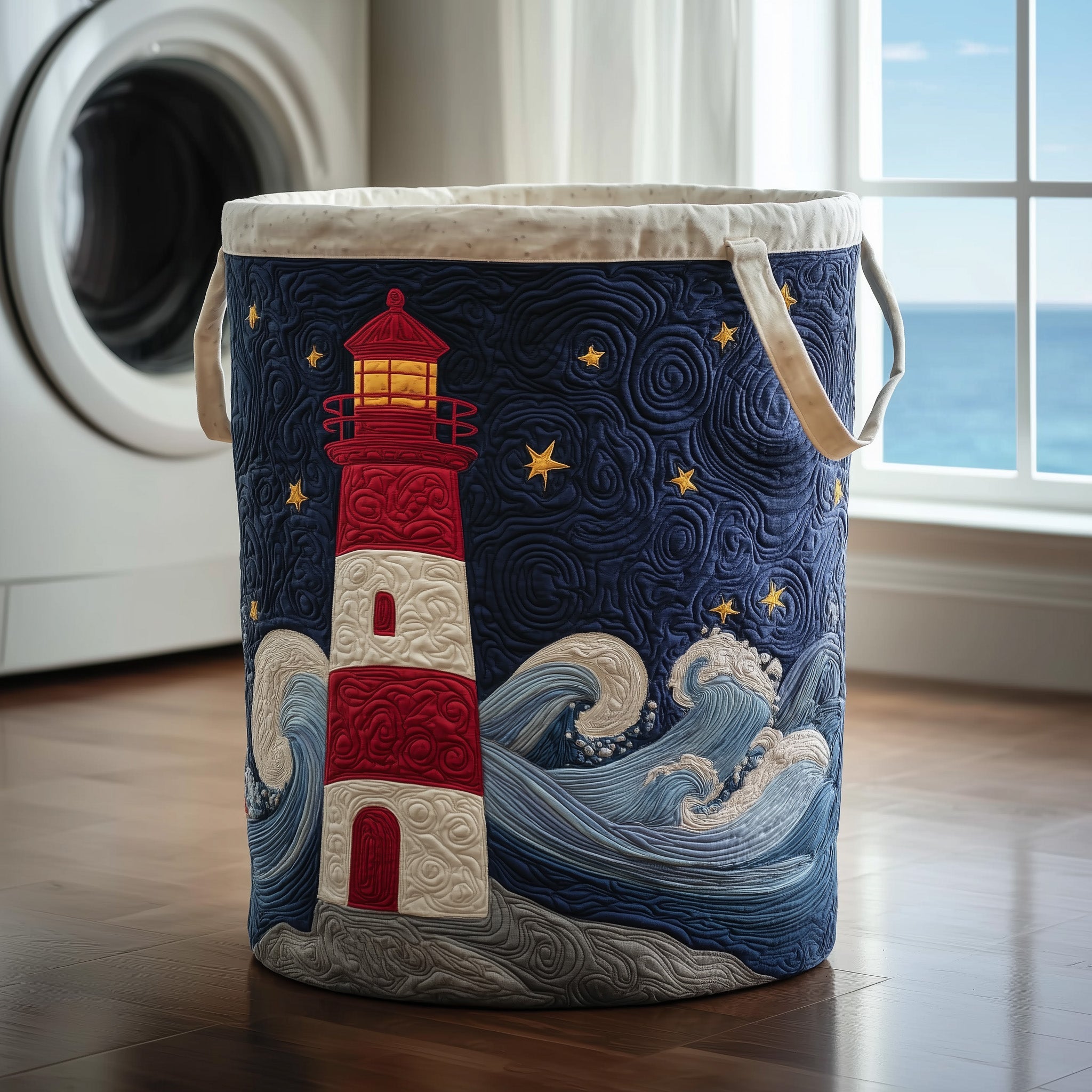 Lighthouse Quilted Laundry Basket Fabric Clothes Basket Adorable Gift For Mom