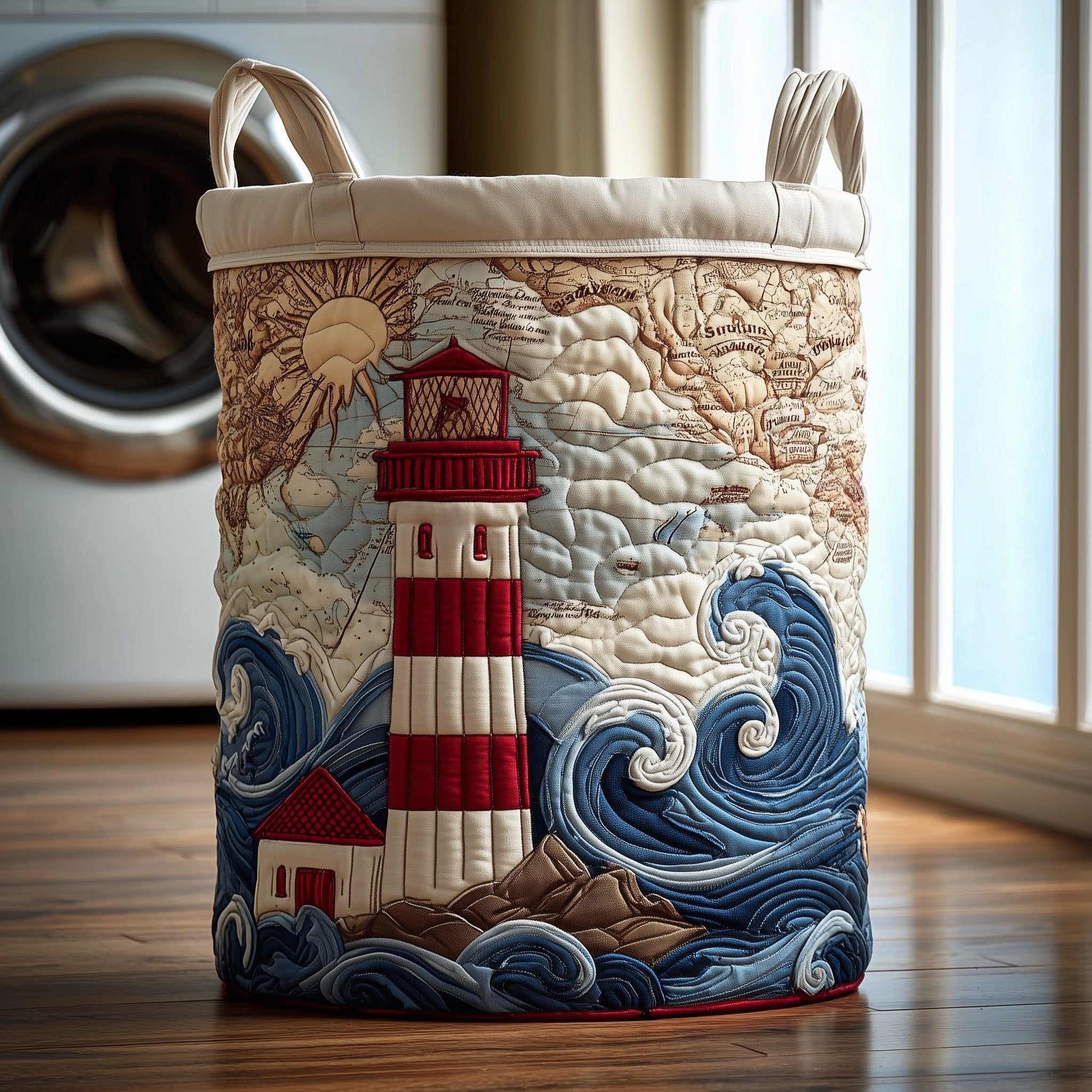 Lighthouse Quilted Laundry Basket Fabric Clothes Basket Gift For Grandma