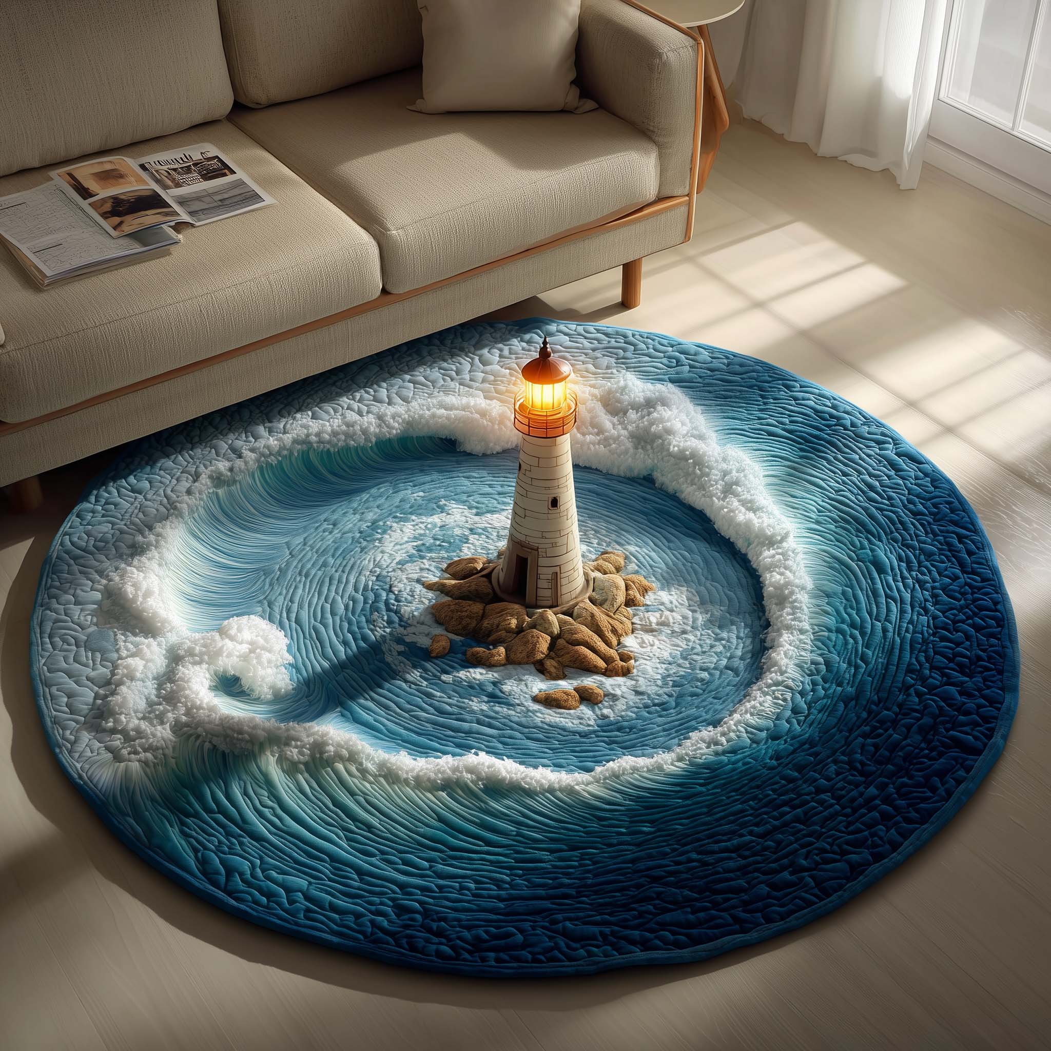 Lighthouse Quilted Round Mat Non-Slip Quilted Round Mat for Safety and Style