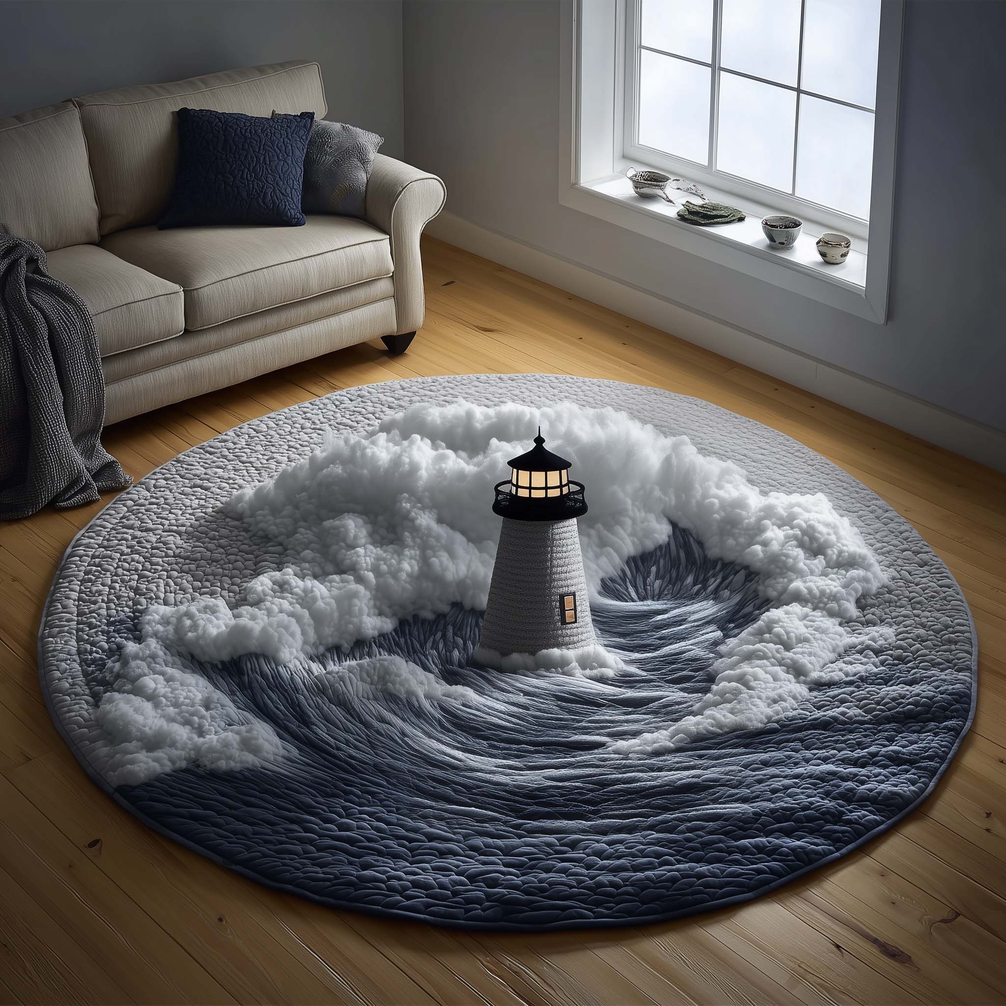 Lighthouse Quilted Round Mat Soft and Stylish Quilted Round Mat for Home Decor