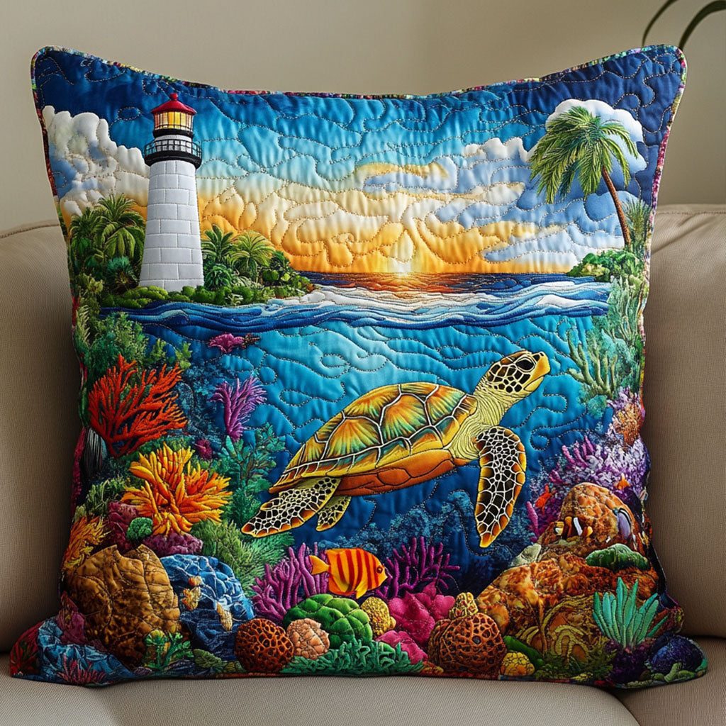 Lighthouse Reef Swim Quilted Pillow Case Best Throw Pillow Covers Turtle Gifts For Adults
