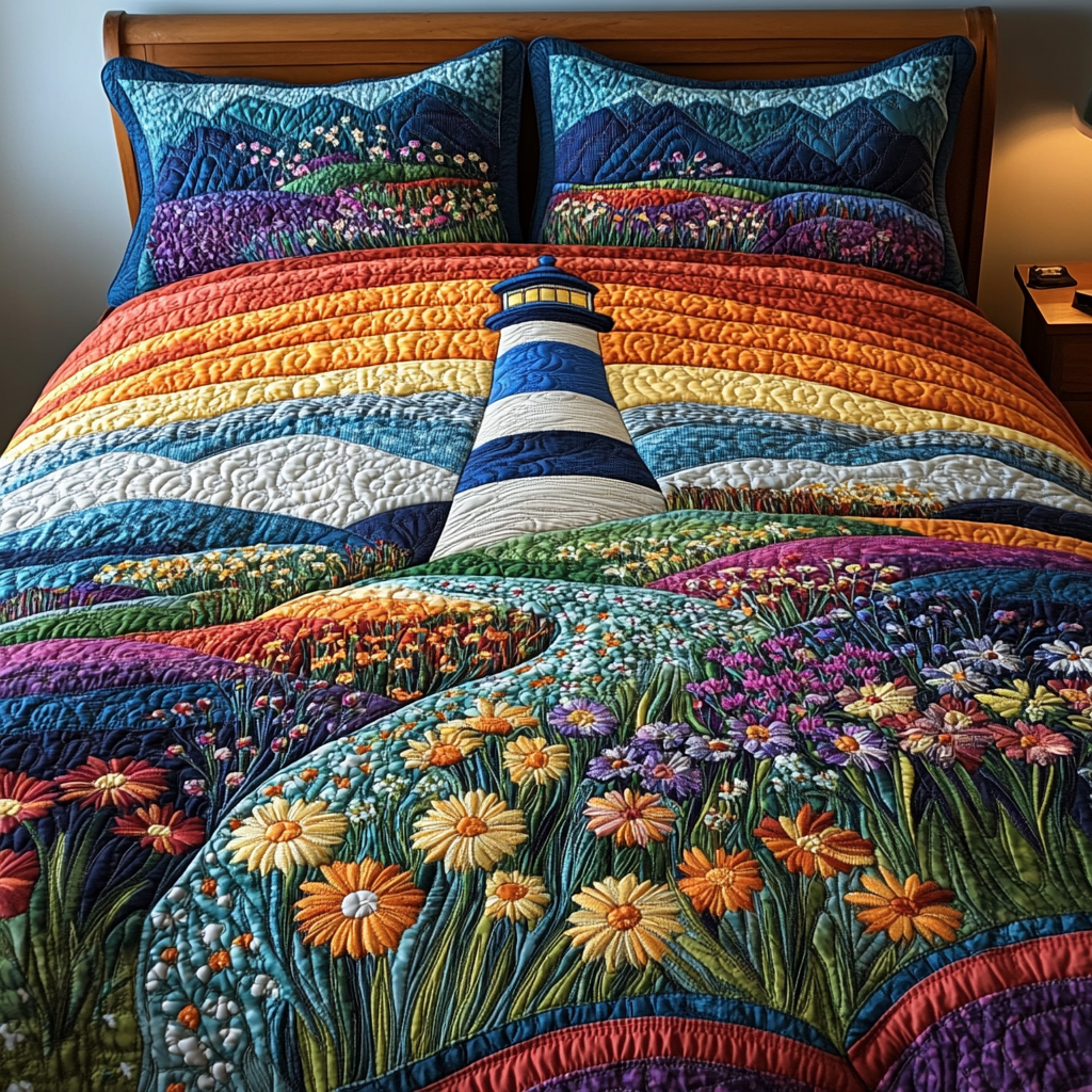 Lighthouse Serenity Quilted Bedding Set Best Bedspread Set Best Lighthouse Gift Items