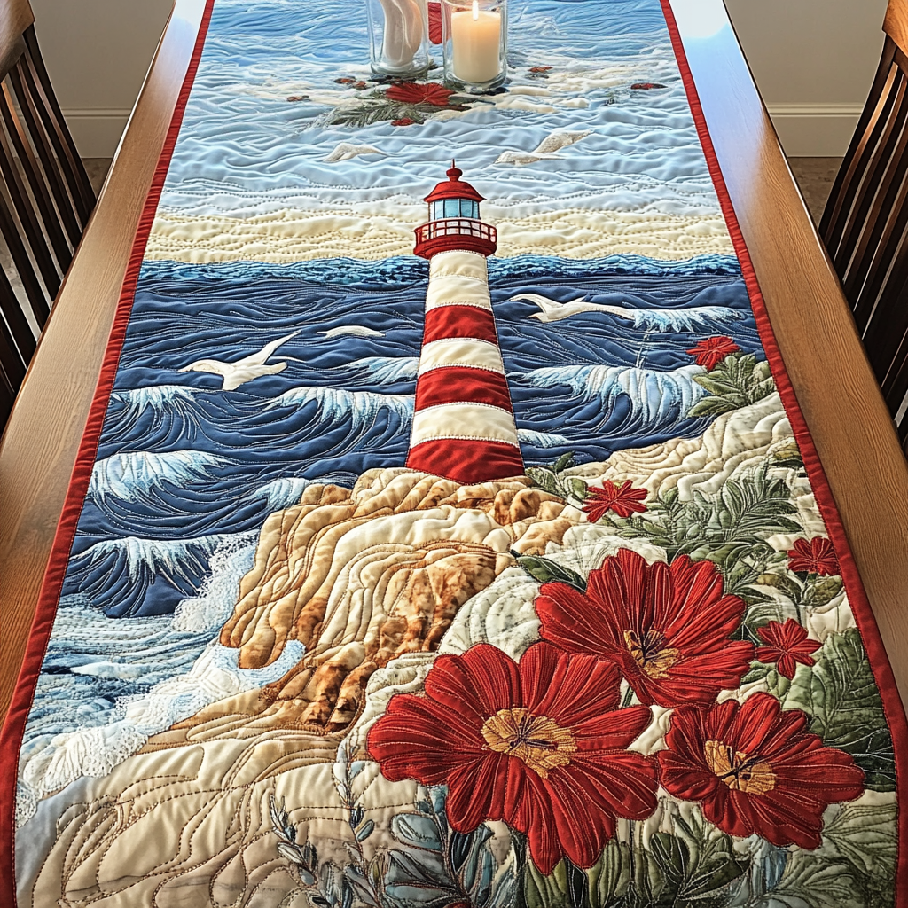 Lighthouse Serenity Quilted Table Runner Dinner Table Decor Best Lighthouse Gifts