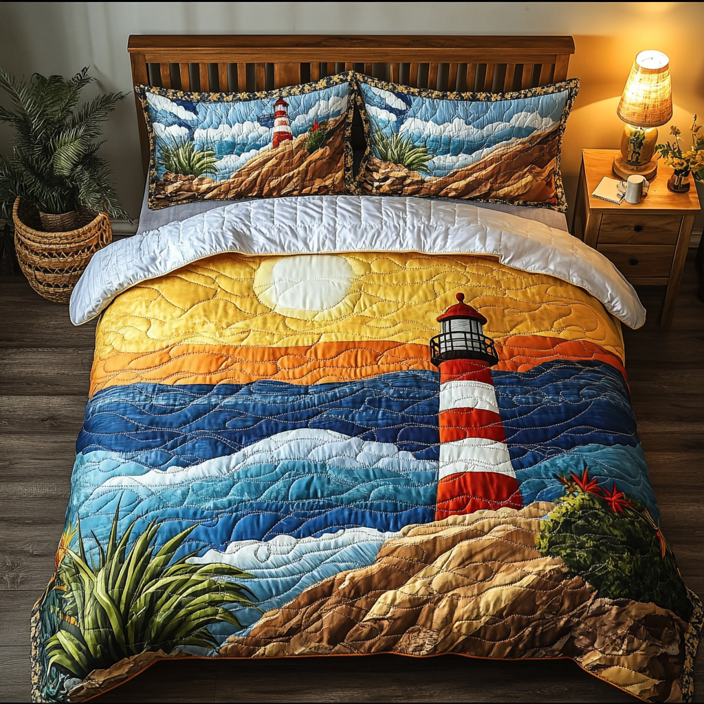 Lighthouse Shine Quilted Bedding Set Best Bedspread Set Unique Lighthouse Gifts