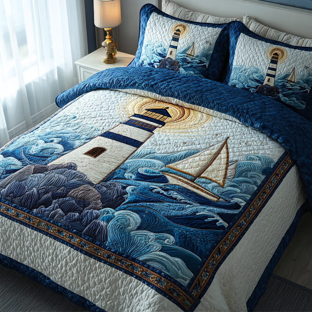 Lighthouse Shine Quilted Bedding Set Unique Bed Sheet Set Gifts For Lighthouse Lovers