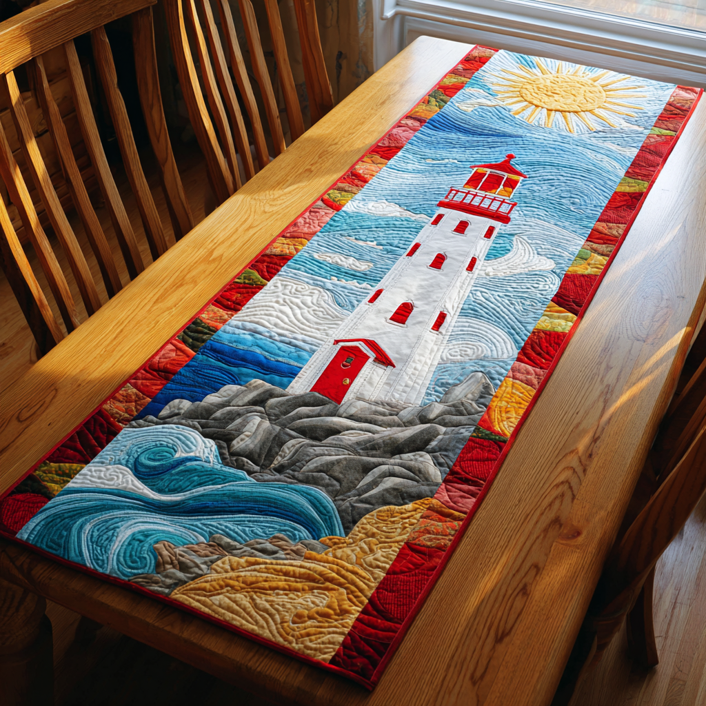 Lighthouse Shine Quilted Table Runner Ocean Table Runner Lighthouse Presents