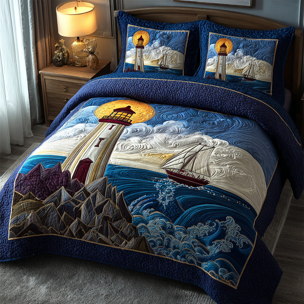 Lighthouse View Quilted Bedding Set Bed Decor Lighthouse Gifts For Men