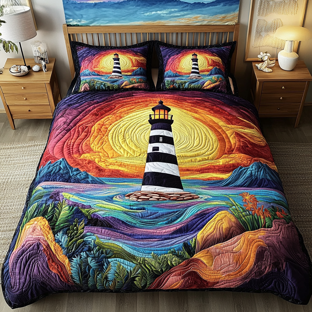 Lighthouse Vista Quilted Bedding Set Bed Room Decoration Unique Lighthouse Gifts