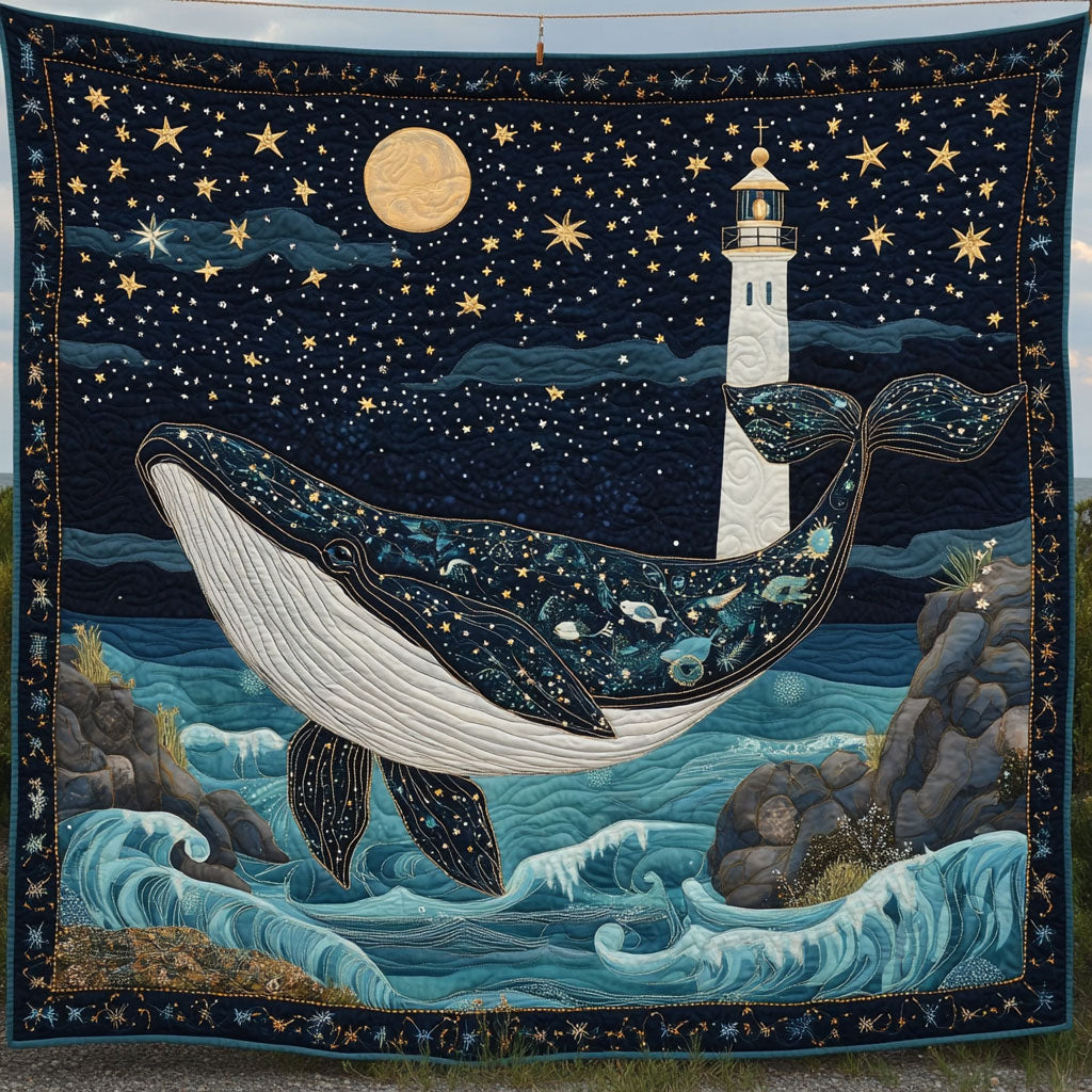 Lighthouse Whale Under Starry Night Quilt Blanket Lighthouse Blanket Design Thoughtful Christmas Gifts For Girlfriend