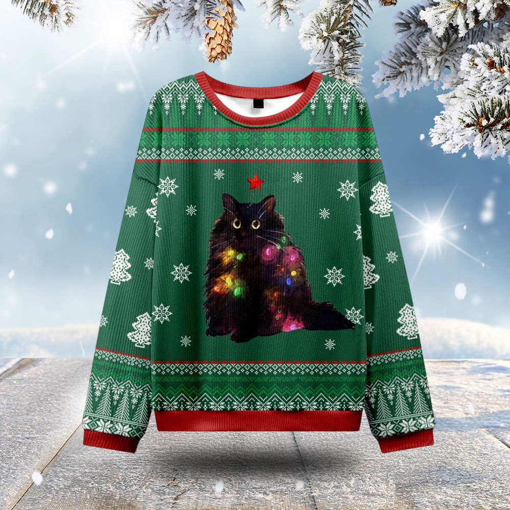 Lights Cat Japanese Green Christmas Ugly Sweater Cat Christmas Sweater Xmas Gifts For Cat Lover