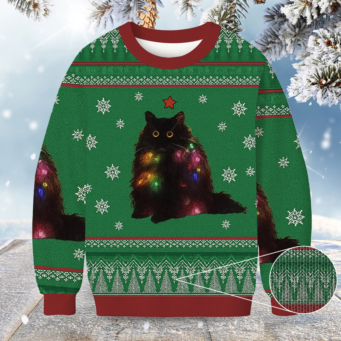 Lights Cat Japanese Green Christmas Ugly Sweater Winter Clothing Cat Lover Christmas Presents