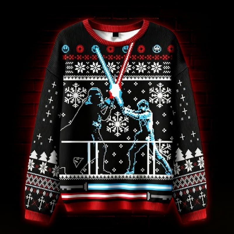 Lightsaber Duel Ugly Christmas Sweater Unique Xmas Clothing Presents For Friends