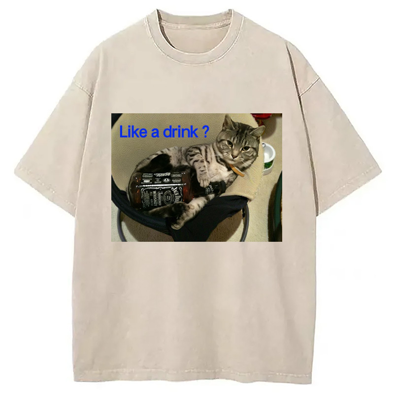 Like A Drink Cat Meme Washed T-Shirt Trendy Everyday Casual Outfit Gifts For Brother Like A Drink Cat Meme Washed T-Shirt Trendy Everyday Casual Outfit Gifts For Brother