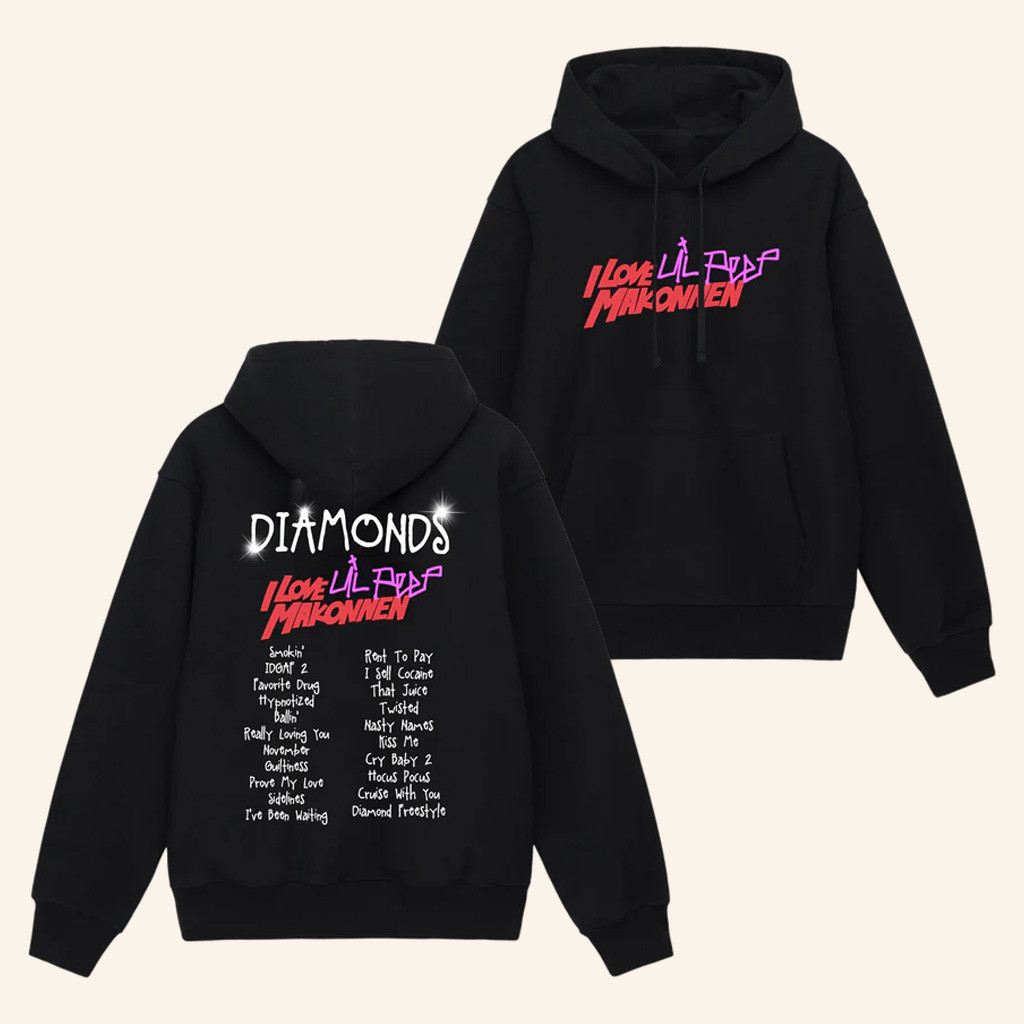 Lil Peep Merch Lil Peep x ILoveMakonnen DIAMONDS Black Hoodie Gifts For Sister