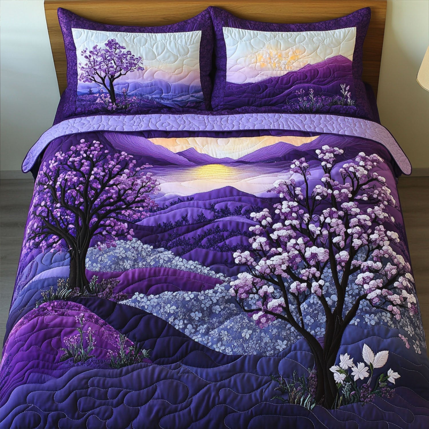 Lilac Haven Quilted Bedding Set Best Bedspread Set Flower Lavender Plant Gift