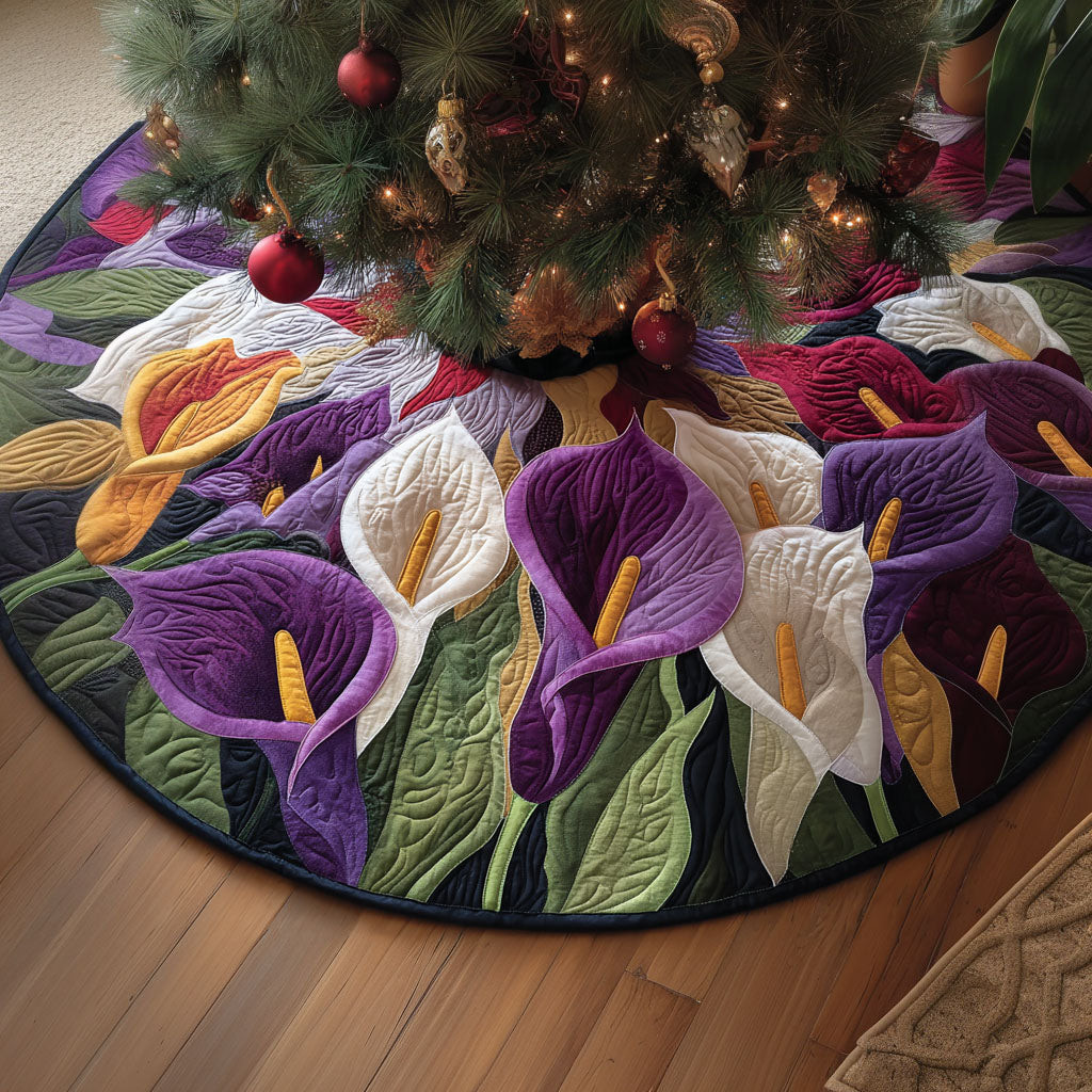 Lilies In Light Christmas Quilted Tree Skirt Flower Themed Winter Home Decor Ideas