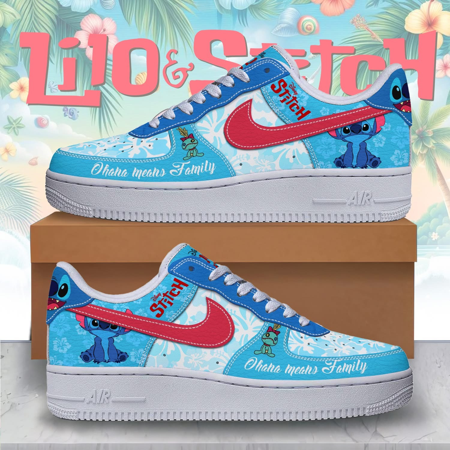 Lilo And Stitch Ohana Means Family Air Force 1 Shoes Sneakers Merch Cute Gifts For Fans