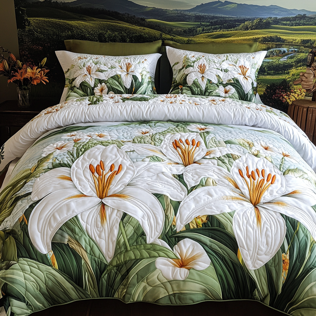 Lily Elegance Quilted Bedding Set Elegant Bed Linen Set for Cozy Nights