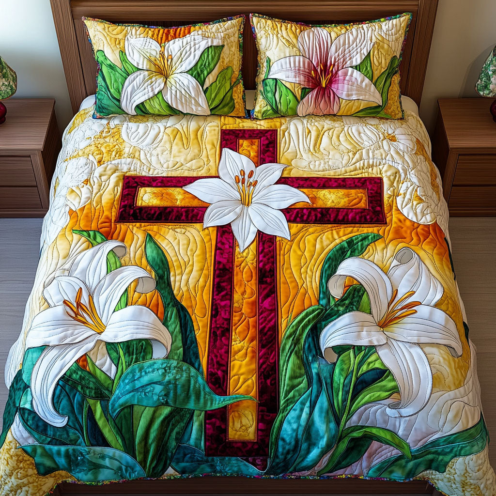 Lily Grace Cross Quilted Bedding Set Bed Decor Ideas Religious Christmas Gifts