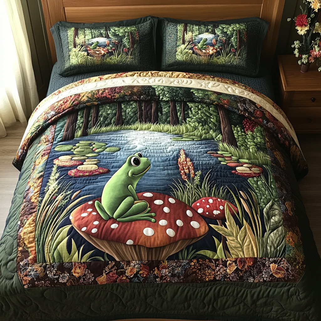 Lily Luxe Quilted Bedding Set Bedroom Decor Gift For Frog Lover