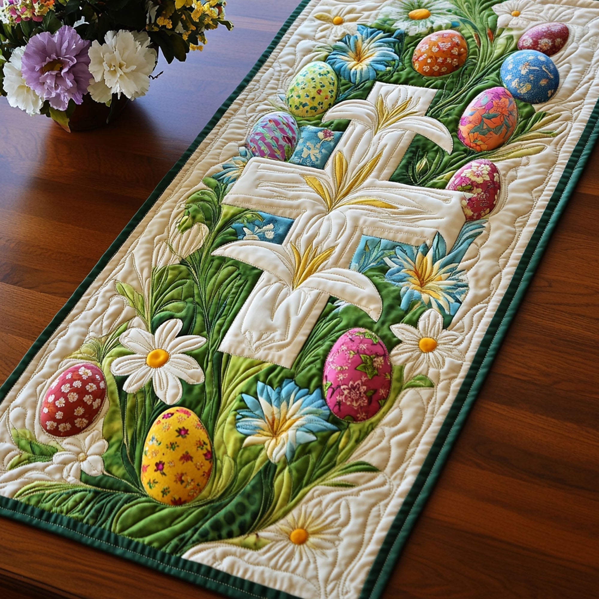 Lily of the Resurrection Quilted Table Runner Easter Table Decor Ideas Christian Present Ideas