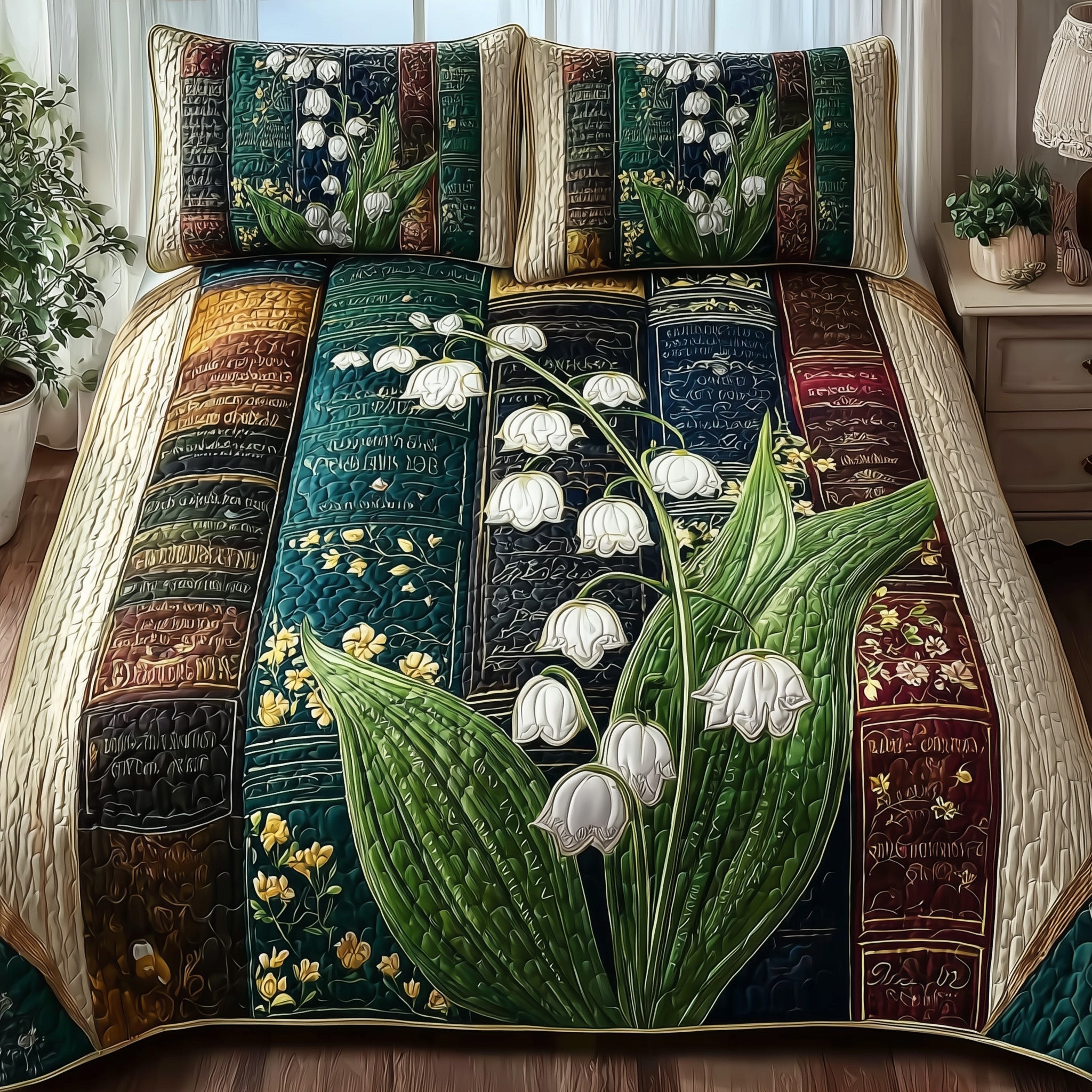 Lily of the Valley Library Quilted Bedding Set Duvet Cover Bedspread Awesome Gifts For Book Lovers