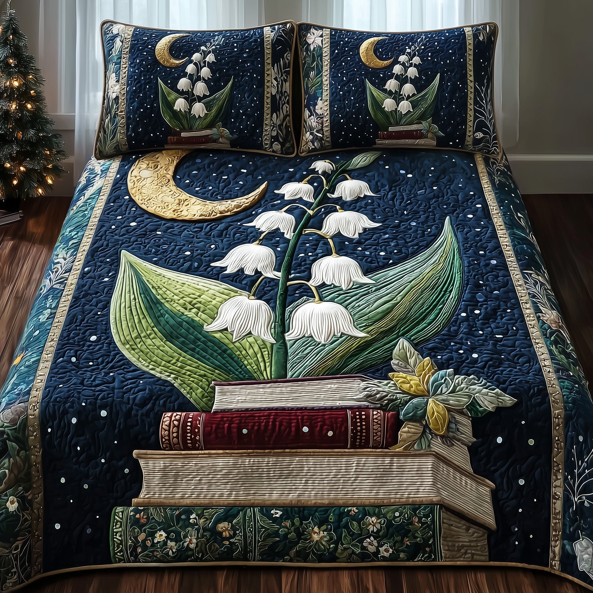 Lily of the Valley Library Quilted Bedding Set Duvet Cover Bedspread Gifts For People Who Like Books