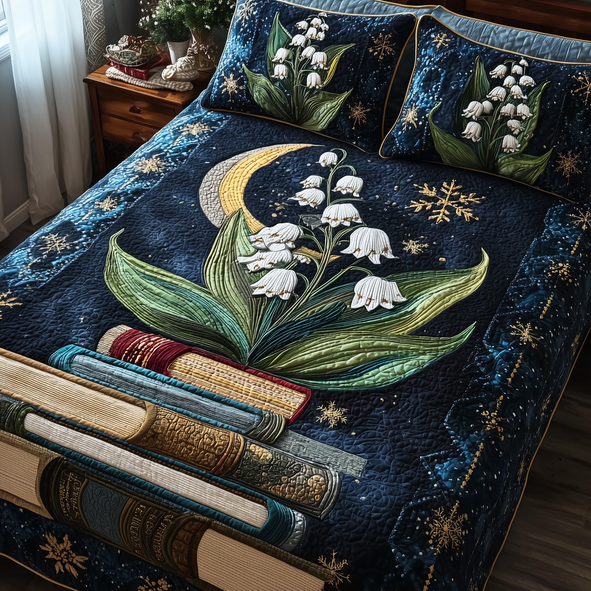 Lily of the Valley Library Quilted Bedding Set Duvet Cover Bedspread Gifts For People Who Love Books