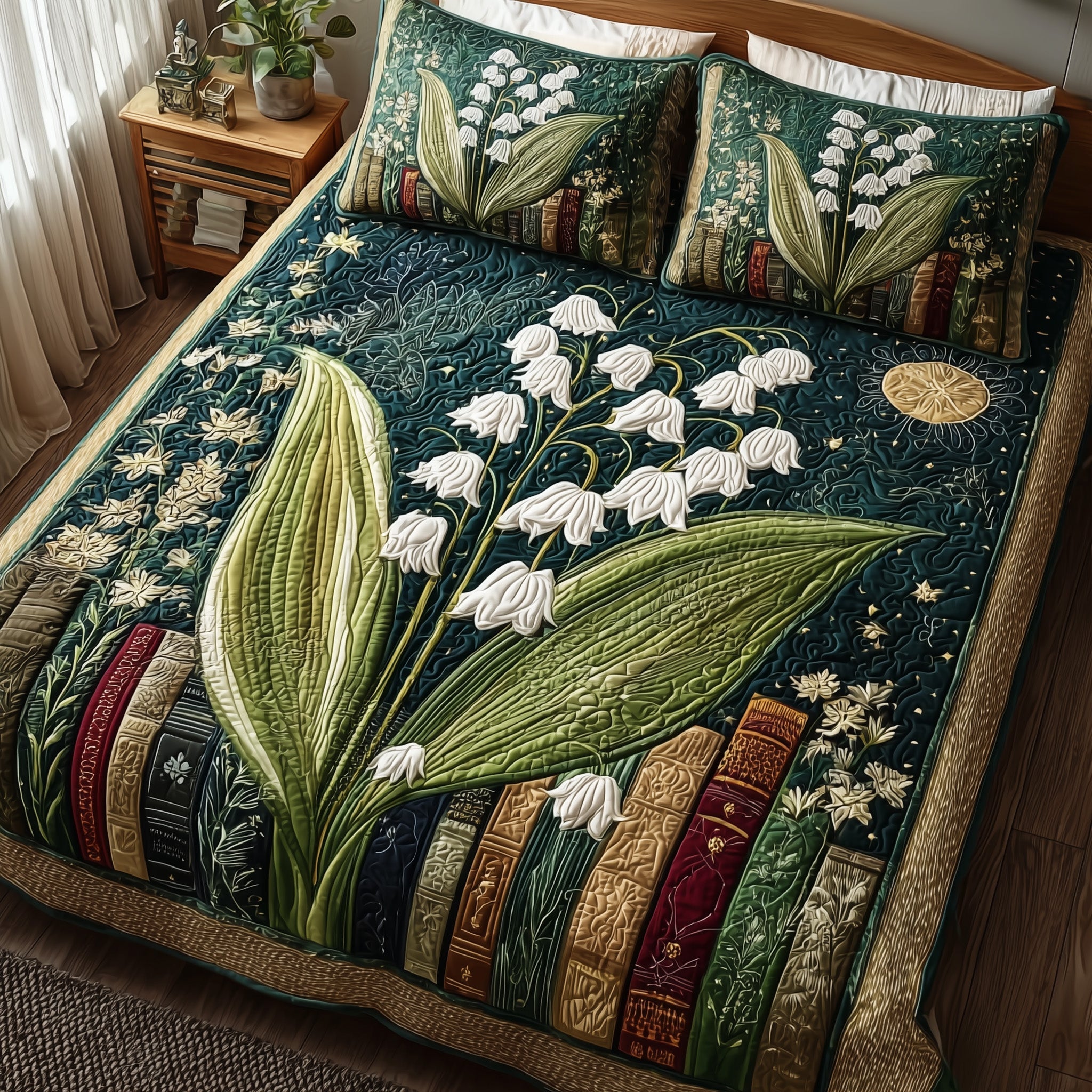 Lily Of The Valley Library Quilted Bedding Set Striped Design