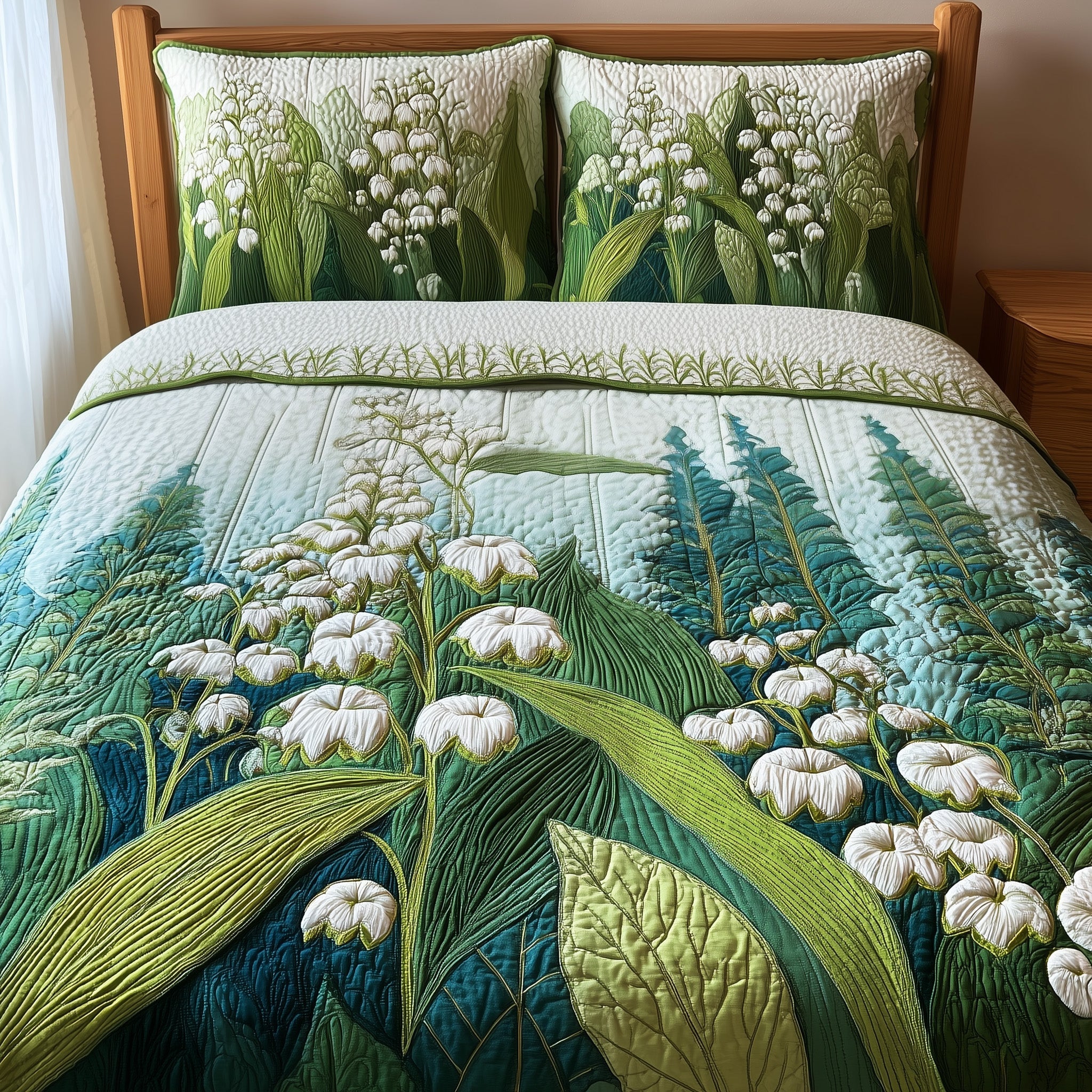 Lily Of The Valley Quilted Bedding Set Breathable