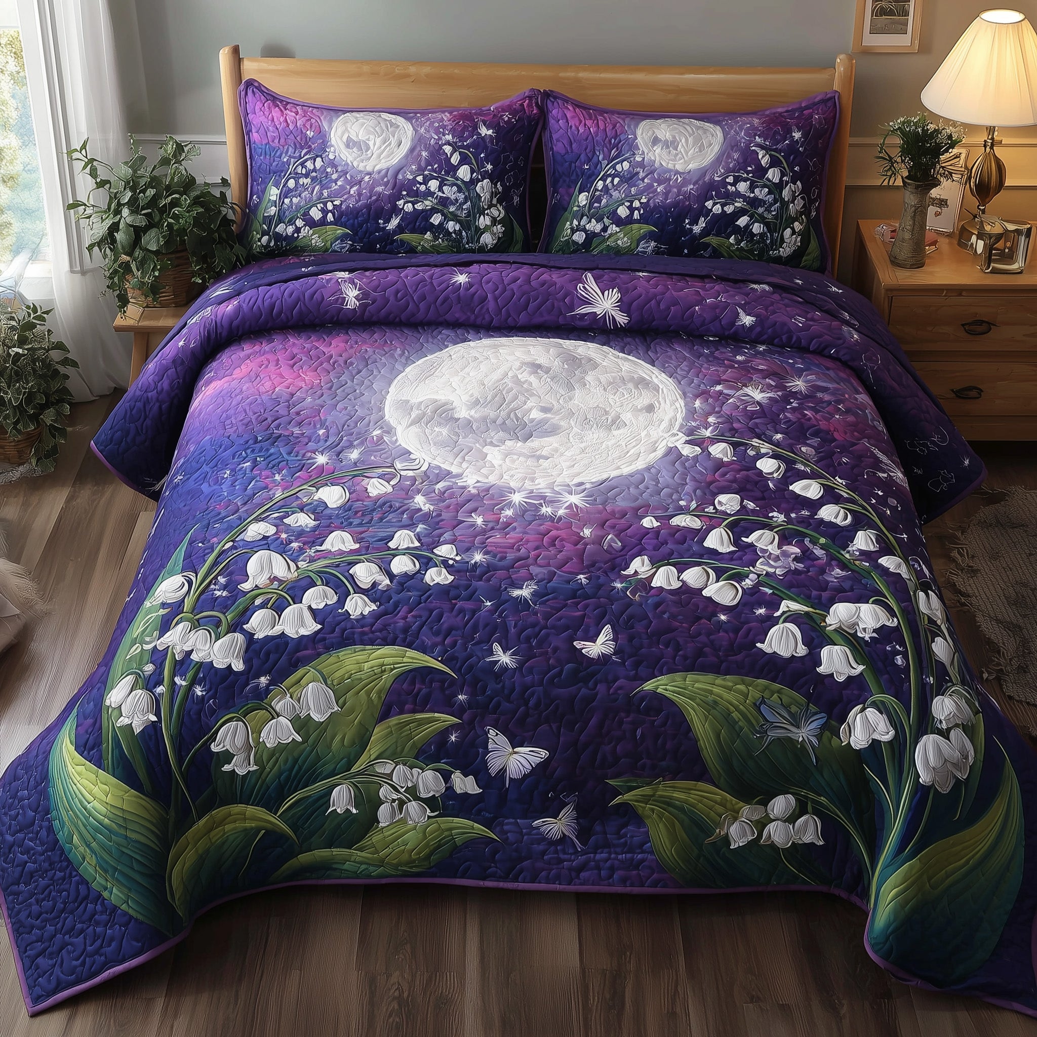 Lily of The Valley Quilted Bedding Set Duvet Cover Bedspread Best Gifts For Sister In Law