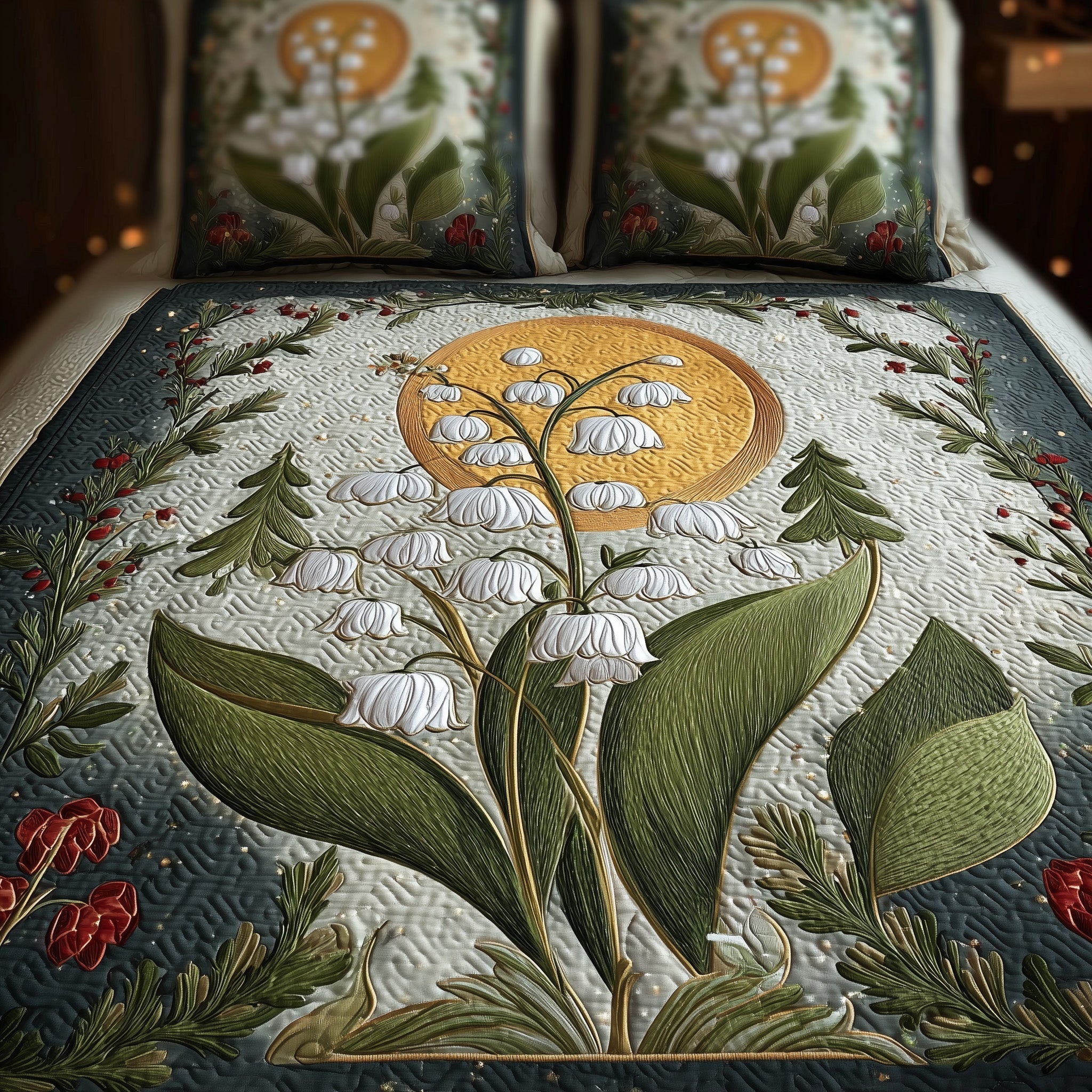 Lily Of The Valley Quilted Bedding Set Duvet Cover Bedspread Cool Gifts This Christmas