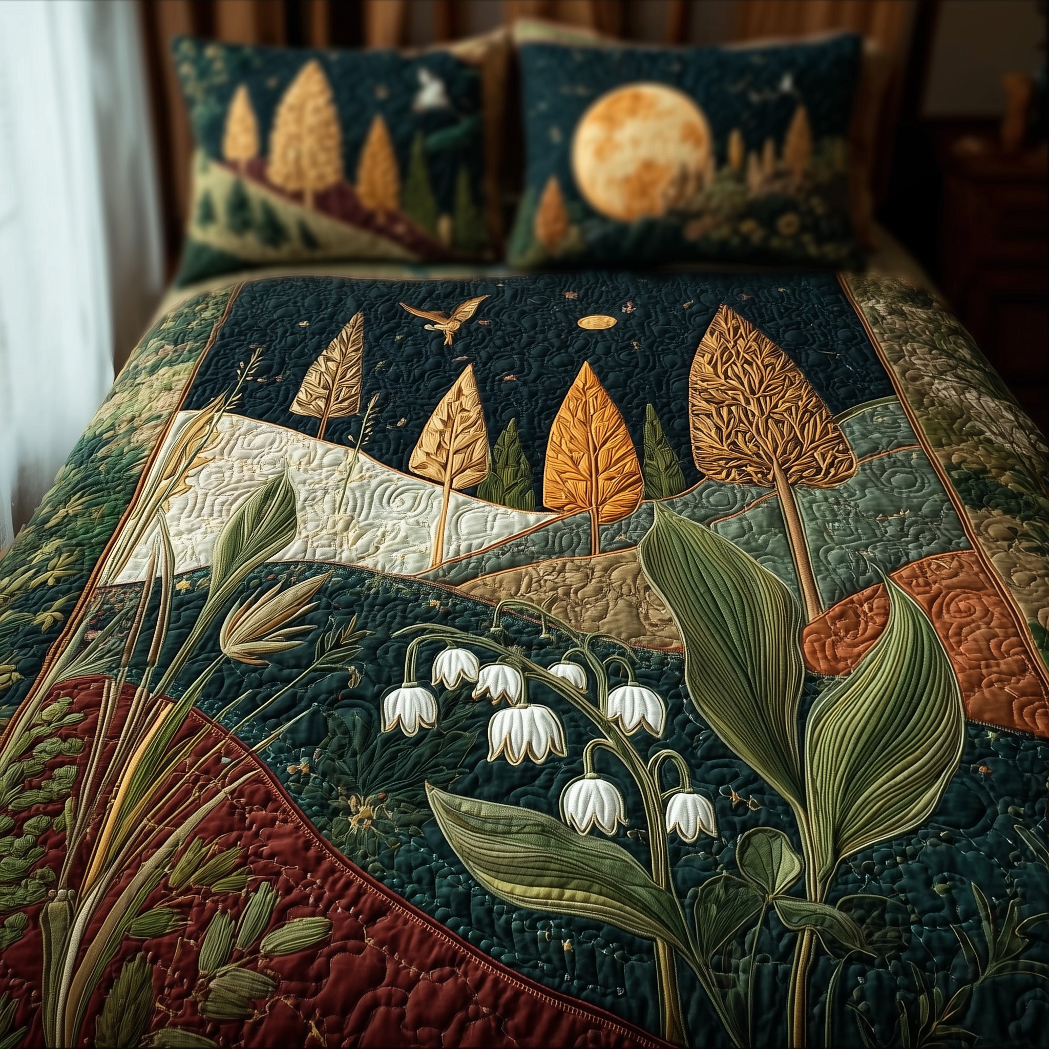 Lily Of The Valley Quilted Bedding Set Duvet Cover Bedspread Top Christmas Gifts 2025