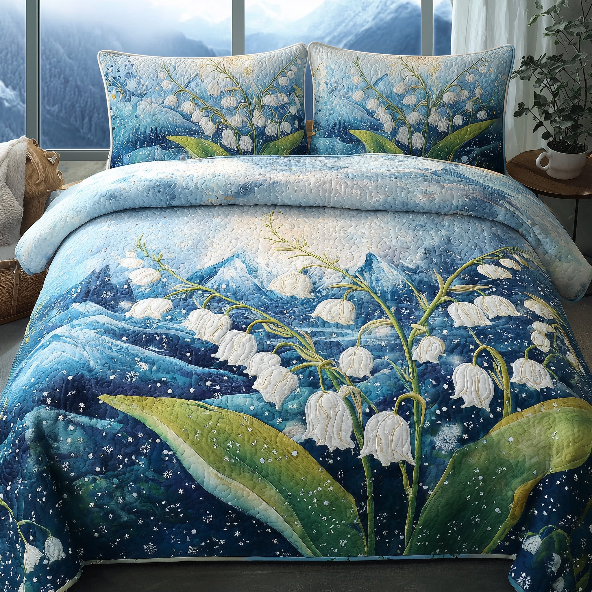 Lily Of The Valley Quilted Bedding Set For Women