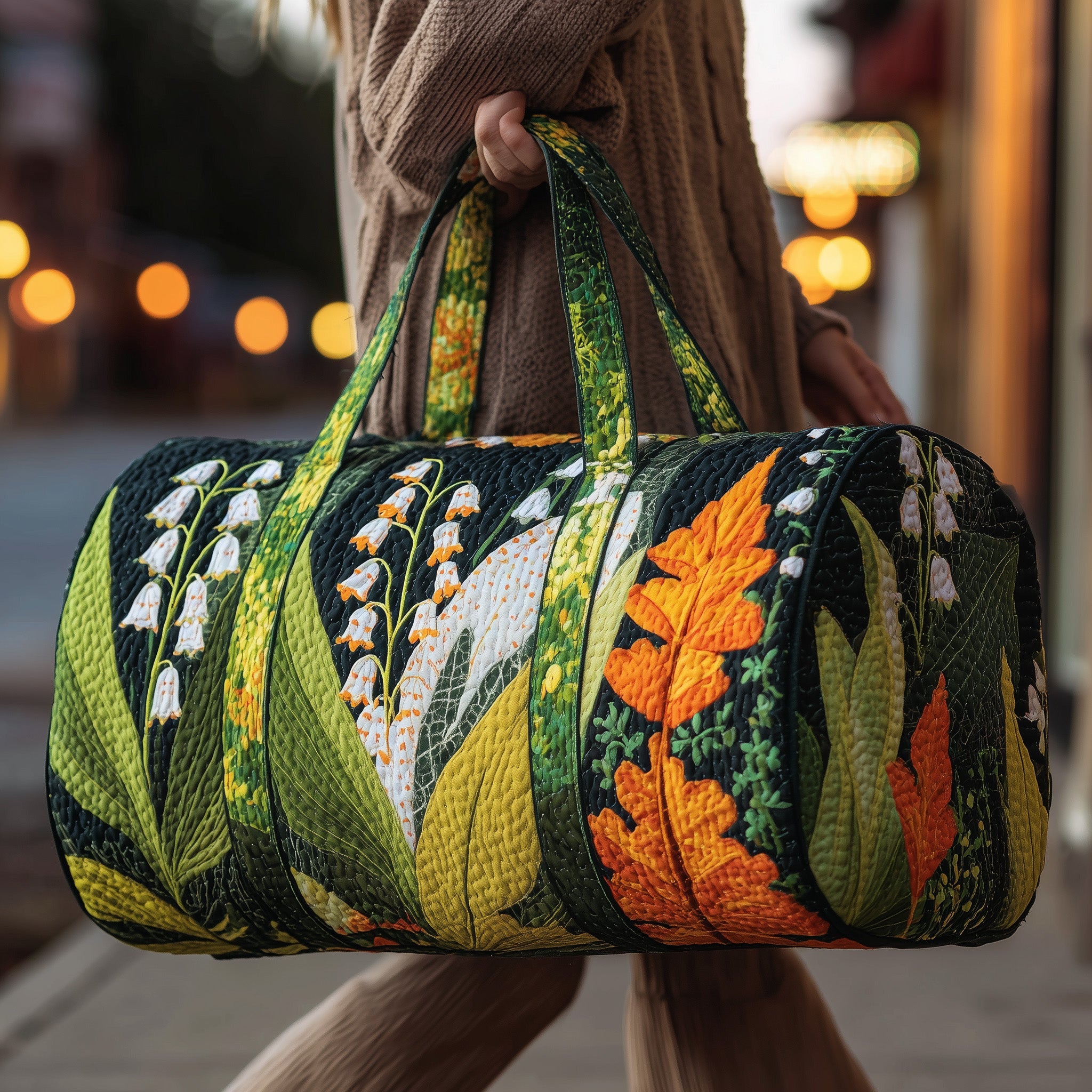 Lily Of The Valley Quilted Duffle Bag For Office And Campus
