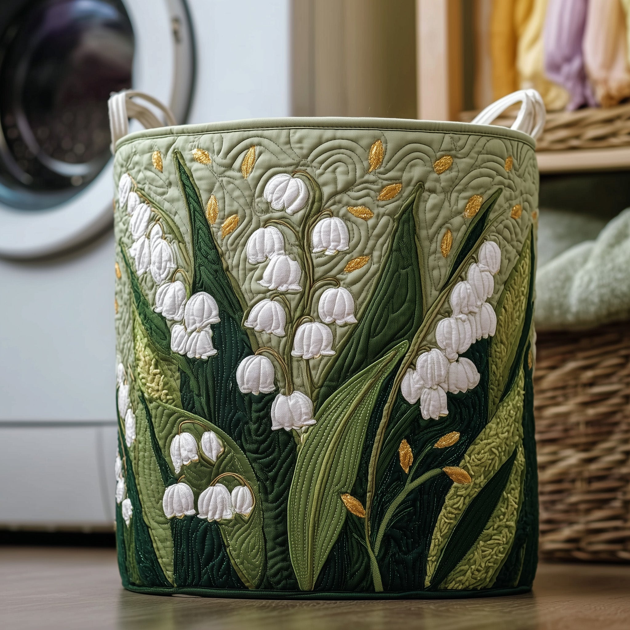 Lily Of The Valley Quilted Laundry Basket Graceful Gift For FLoral Lovers
