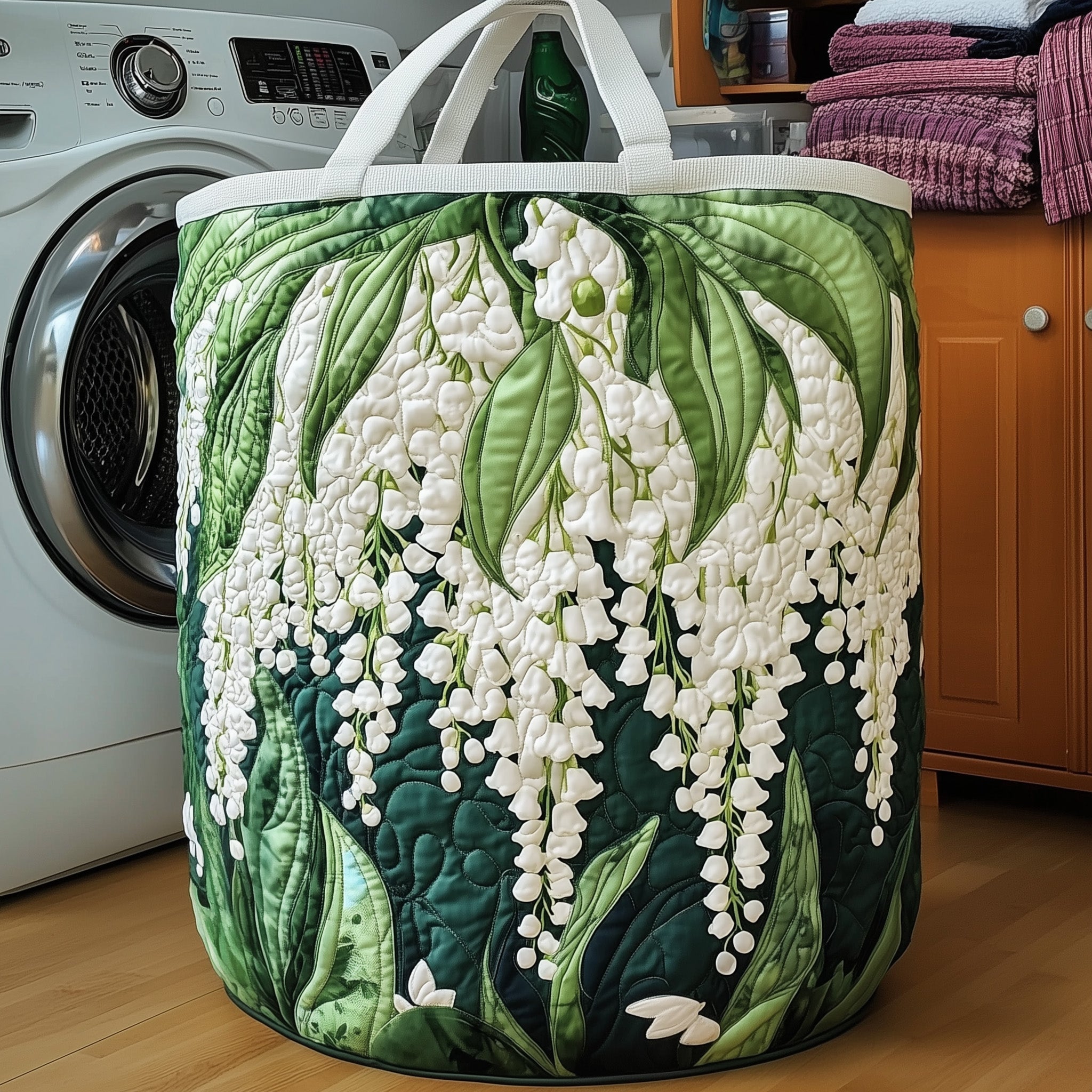 Lily Of The Valley Quilted Laundry Basket Merch For Home And Bedroom