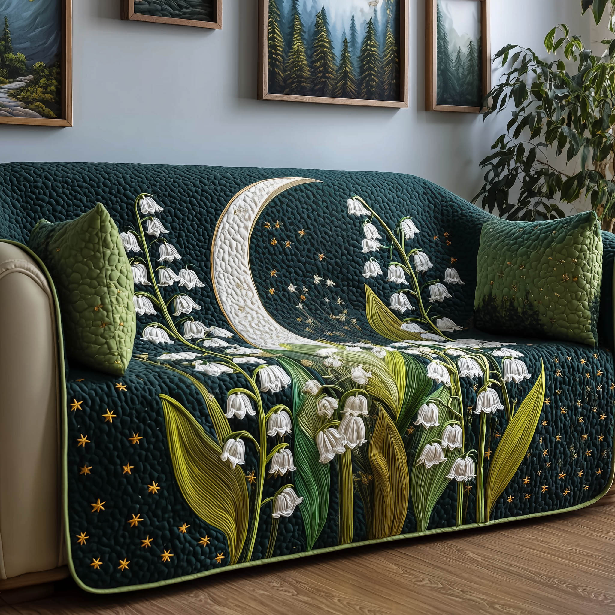 Lily of the Valley Quilted Sofa Cover Delicate White Bell Flower Lily Gifts For Women