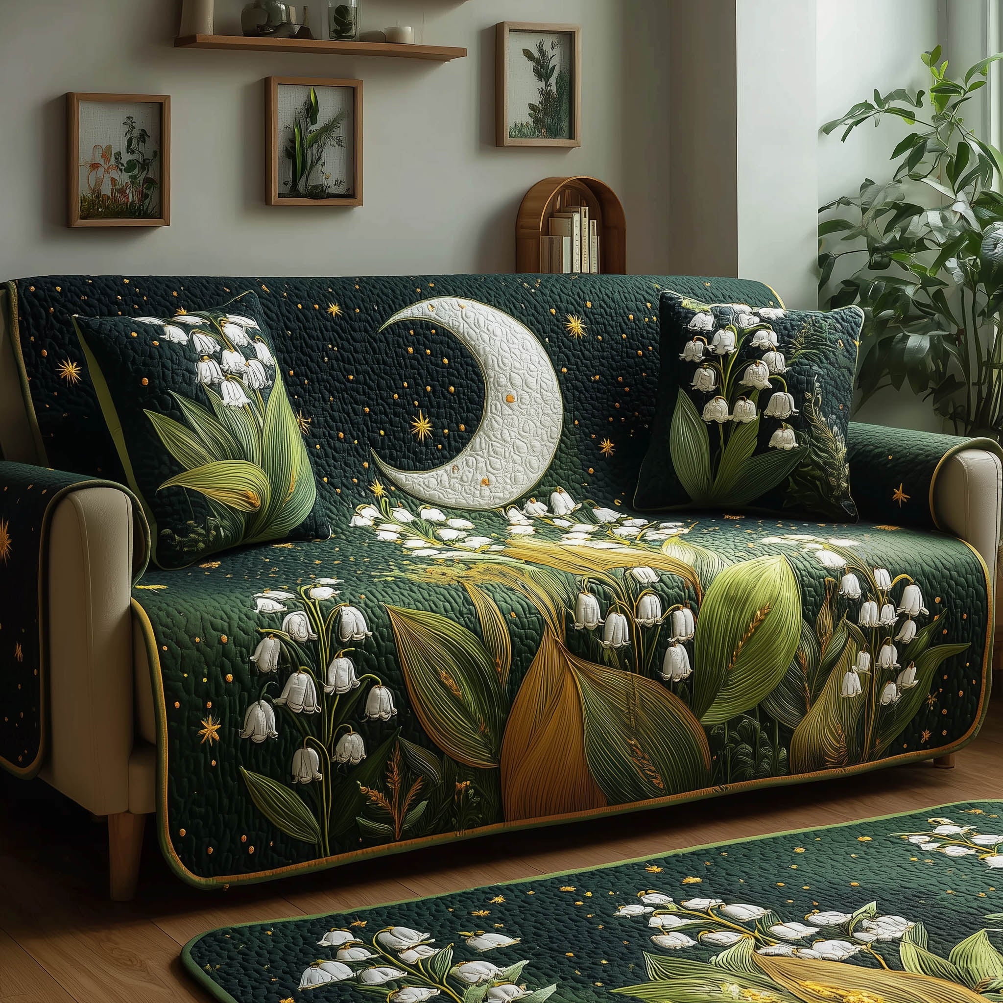 Lily of the Valley Quilted Sofa Cover Elegant Floral Botanical Flower Lily Gifts For Women