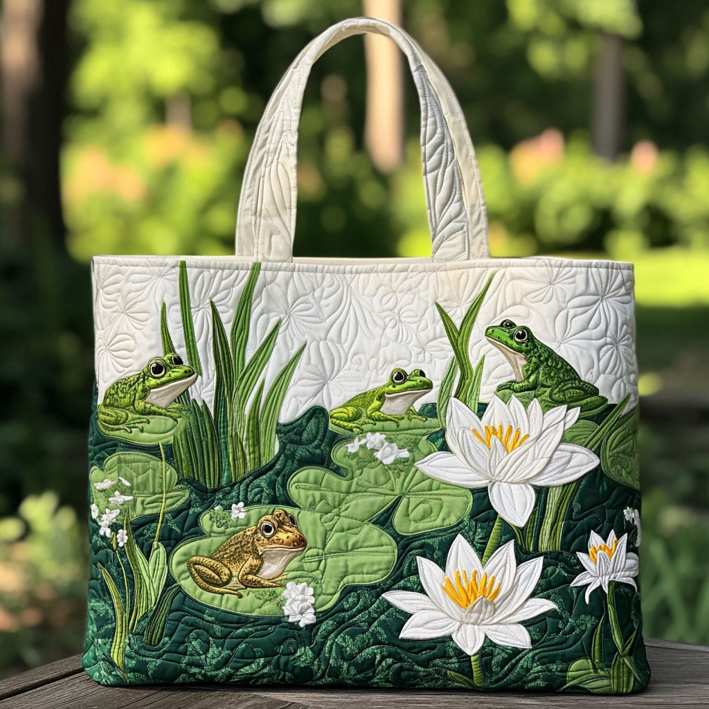 Lily Pad Life Quilted Tote Bag Frog Christmas Gifts