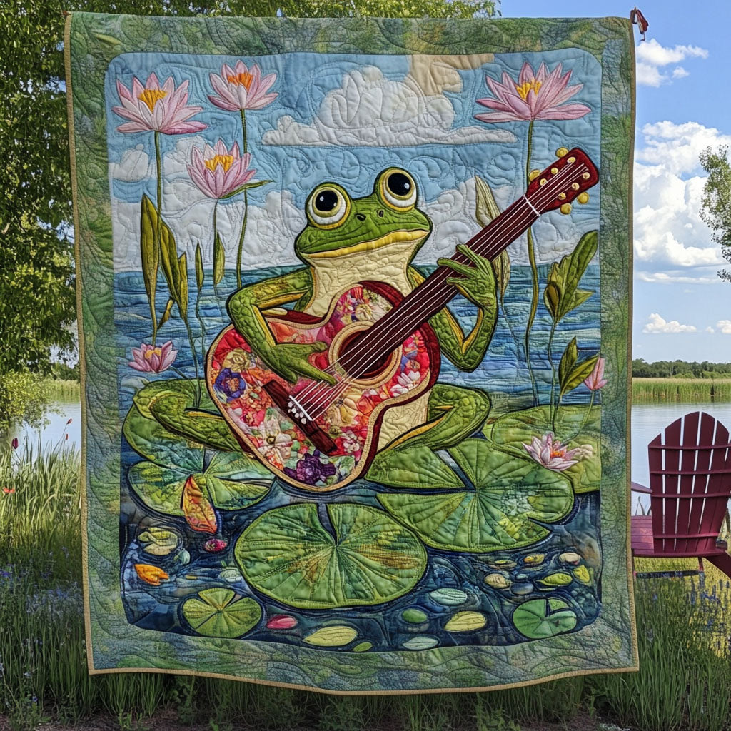 Lily Pad Music Quilted Blanket Bedroom Xmas Decor Unique Gifts For Frog Lovers